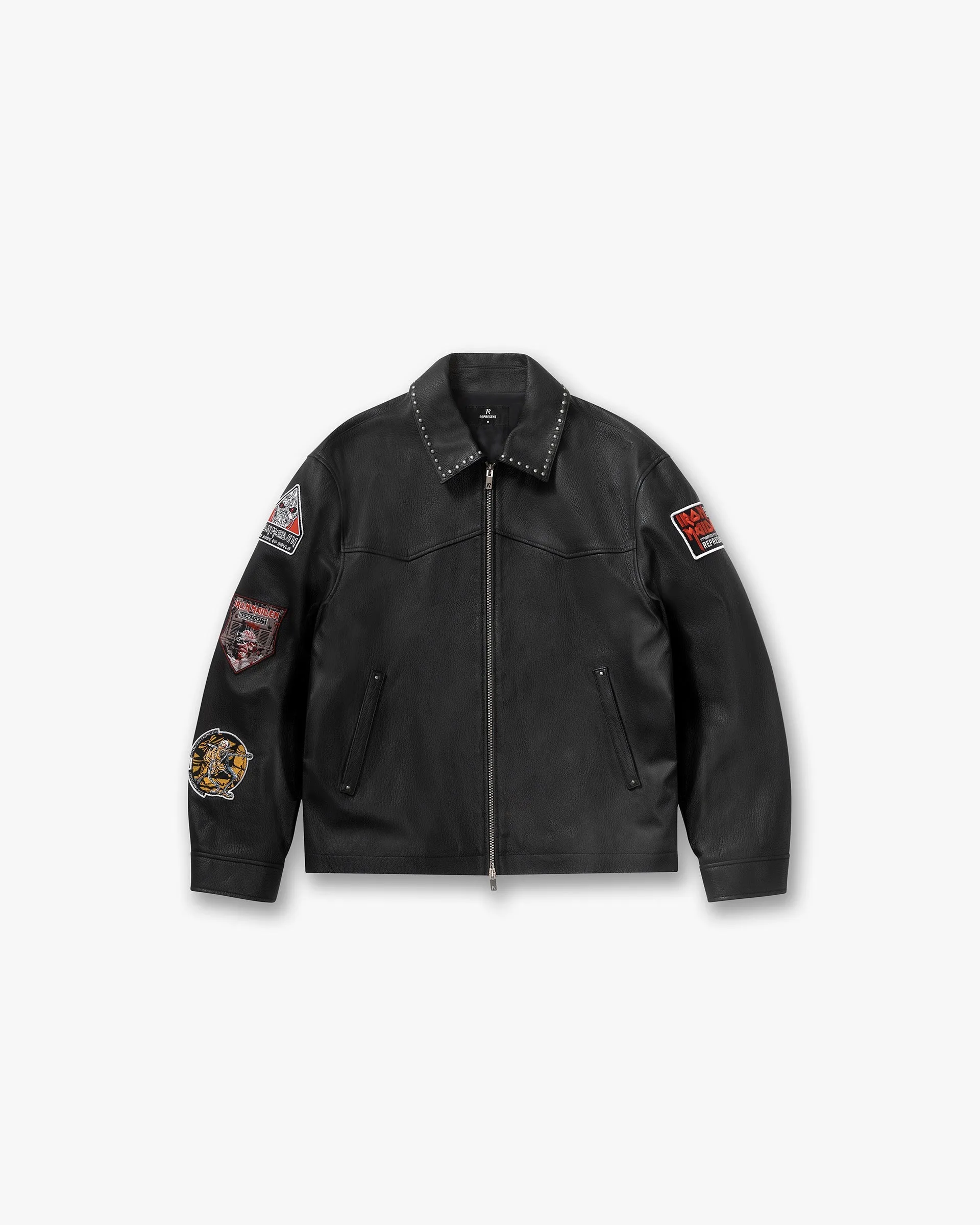 Represent X Iron Maiden Trooper Leather Jacket - Jet Black Casual Staple Sporty Touch