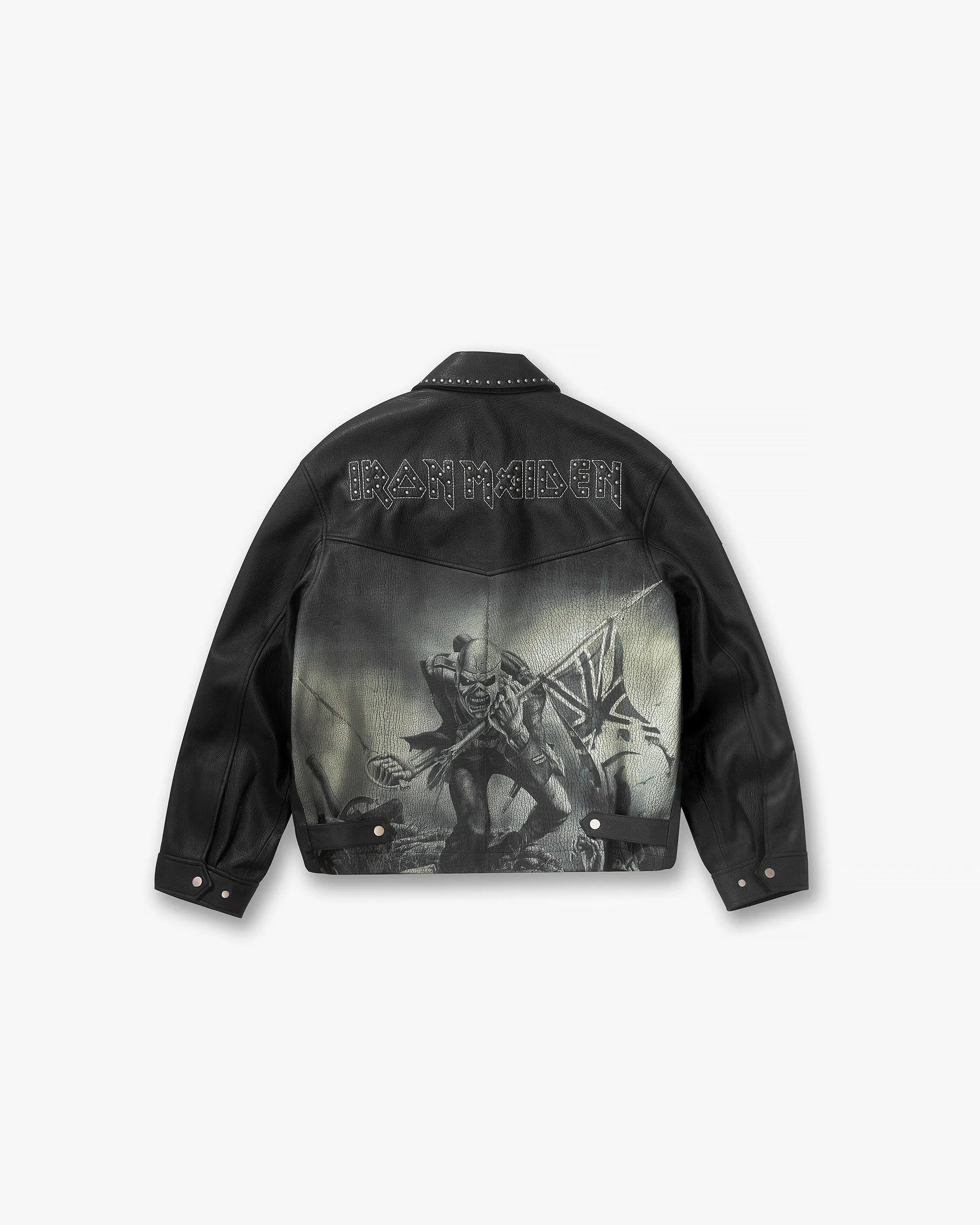 Wind Protection Organic Cotton Blend Represent X Iron Maiden Trooper Leather Jacket - Jet Black