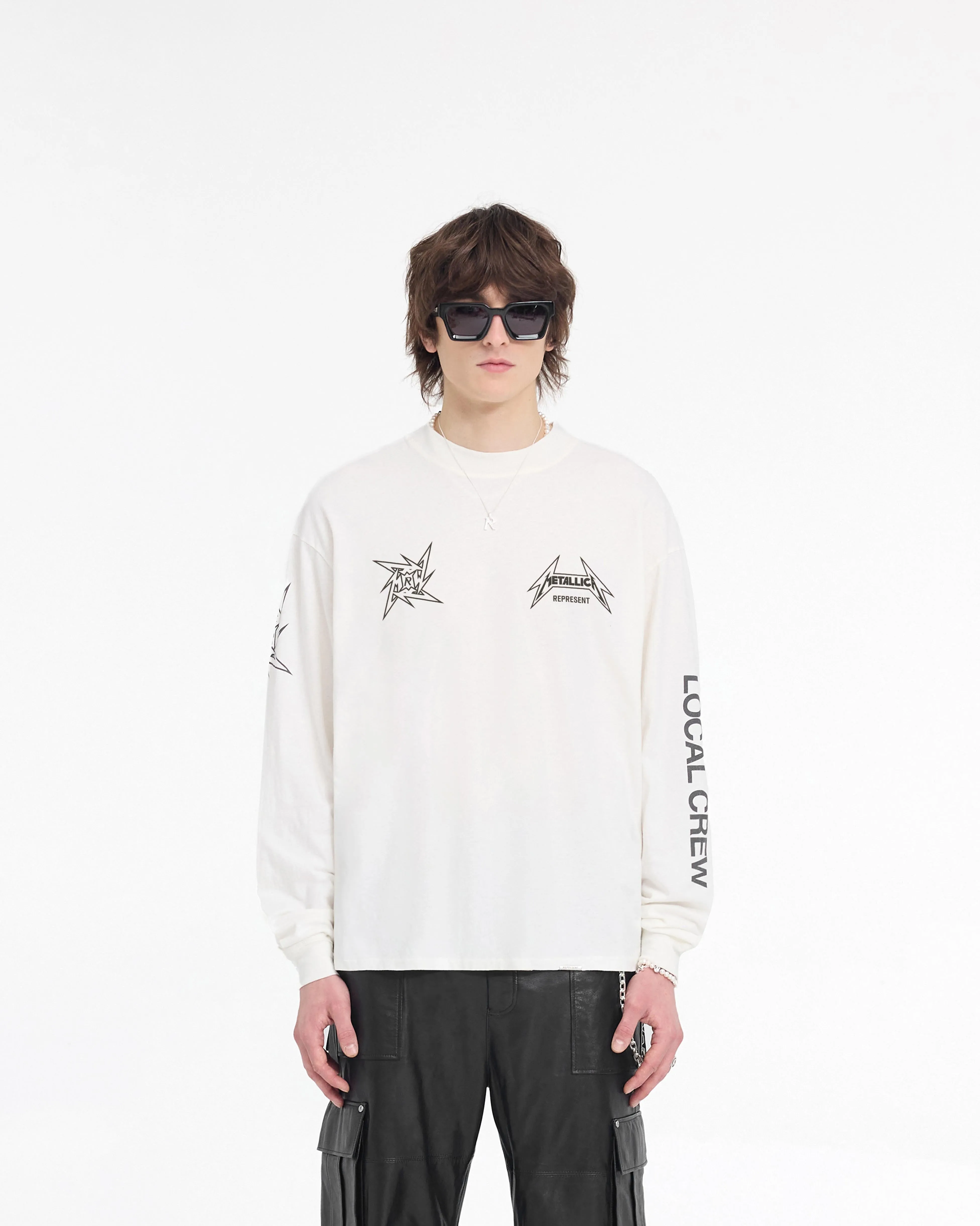 Basic Layering Relax Trend Represent X Metallica Local Crew Long Sleeve T-Shirt - Flat White