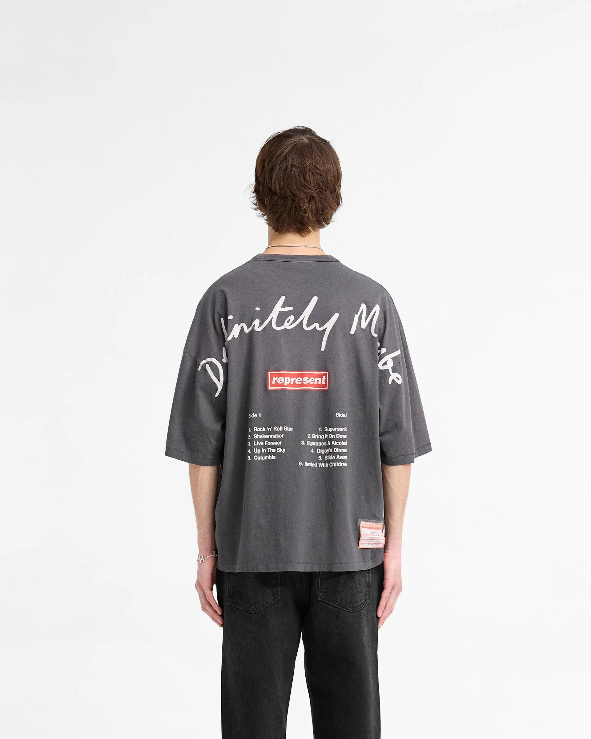 Represent X Oasis Definitely Maybe T-Shirt - Washed Black Breathable Cotton Fabric