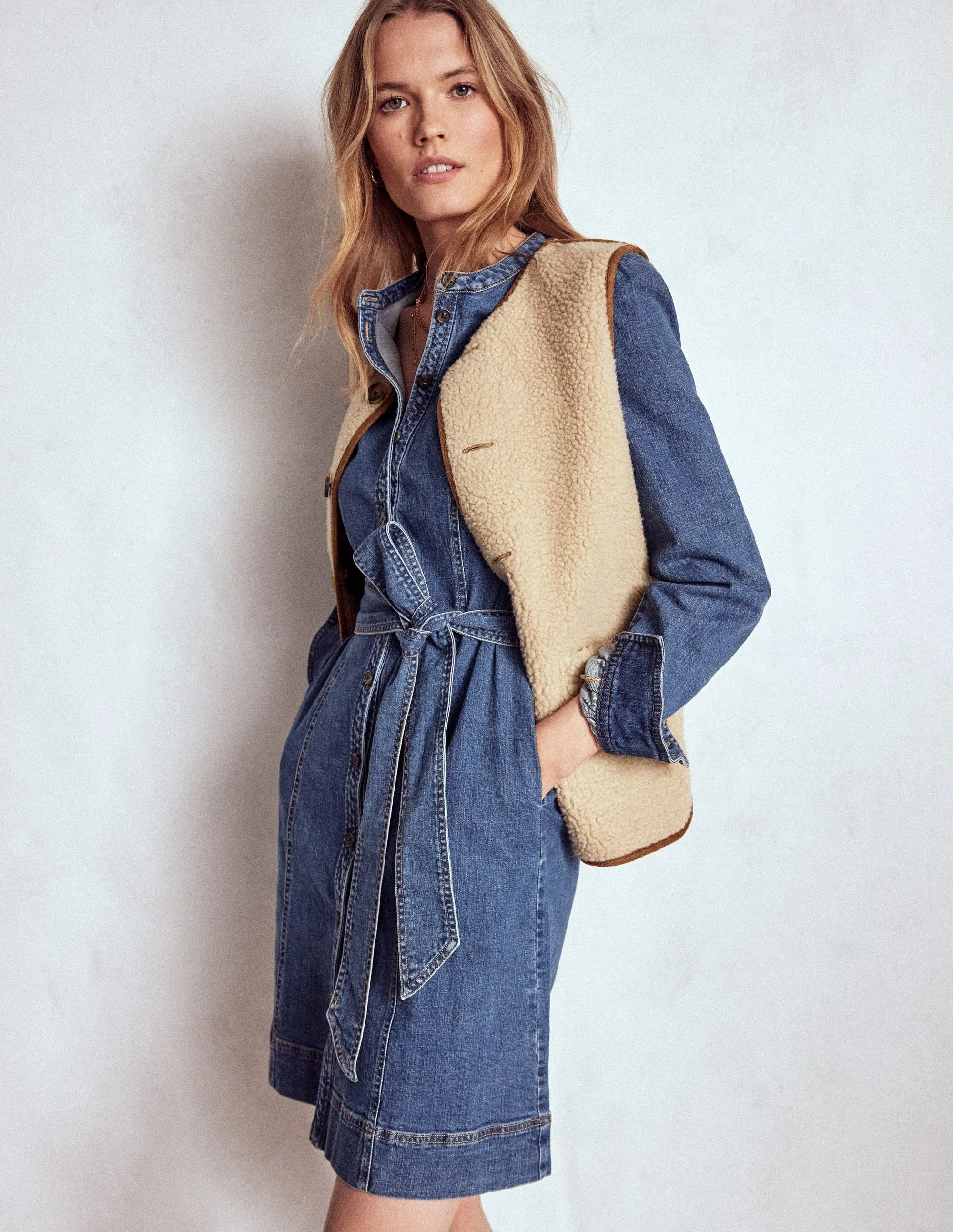 Bre Denim Short Dress-Mid Vintage Denim Nature Glow