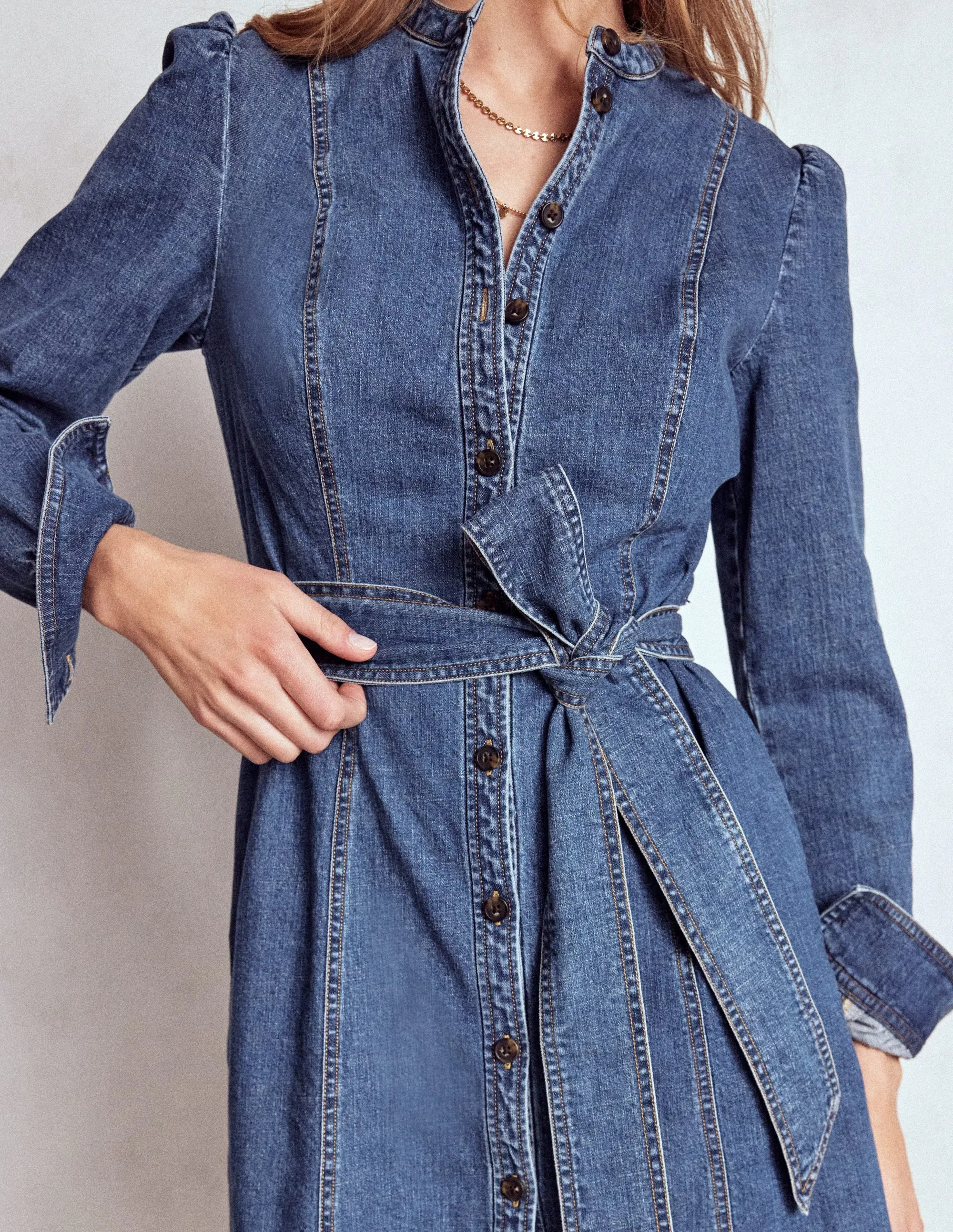 Wrap-Style Bre Denim Short Dress-Mid Vintage Denim
