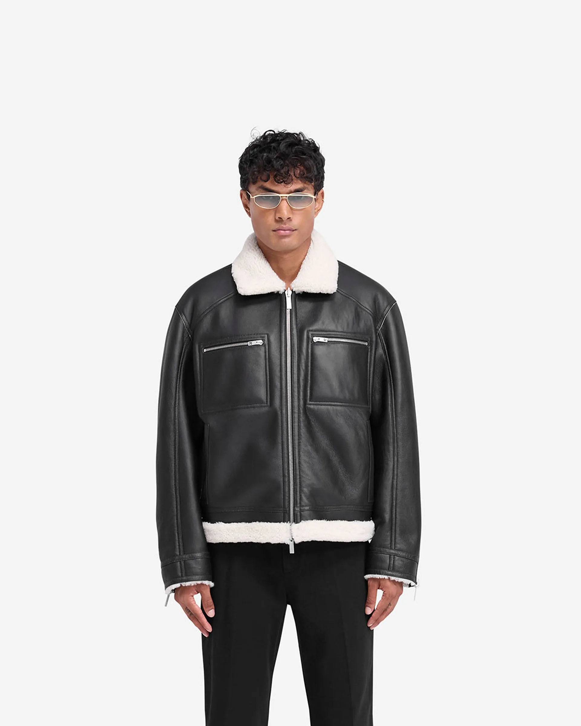 Neutral Tones Reversible Shearling Jacket - Black
