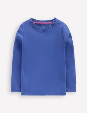 Comfortable Layer Ribbed Long Sleeve T-shirt-Bluejay