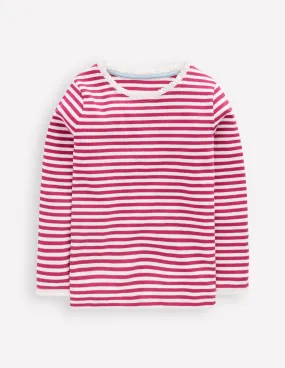 Ribbed Long Sleeve T-shirt-Cherry Jam/Soft Ivory Stripe Durable Stitch Pattern SeamlessConstruction