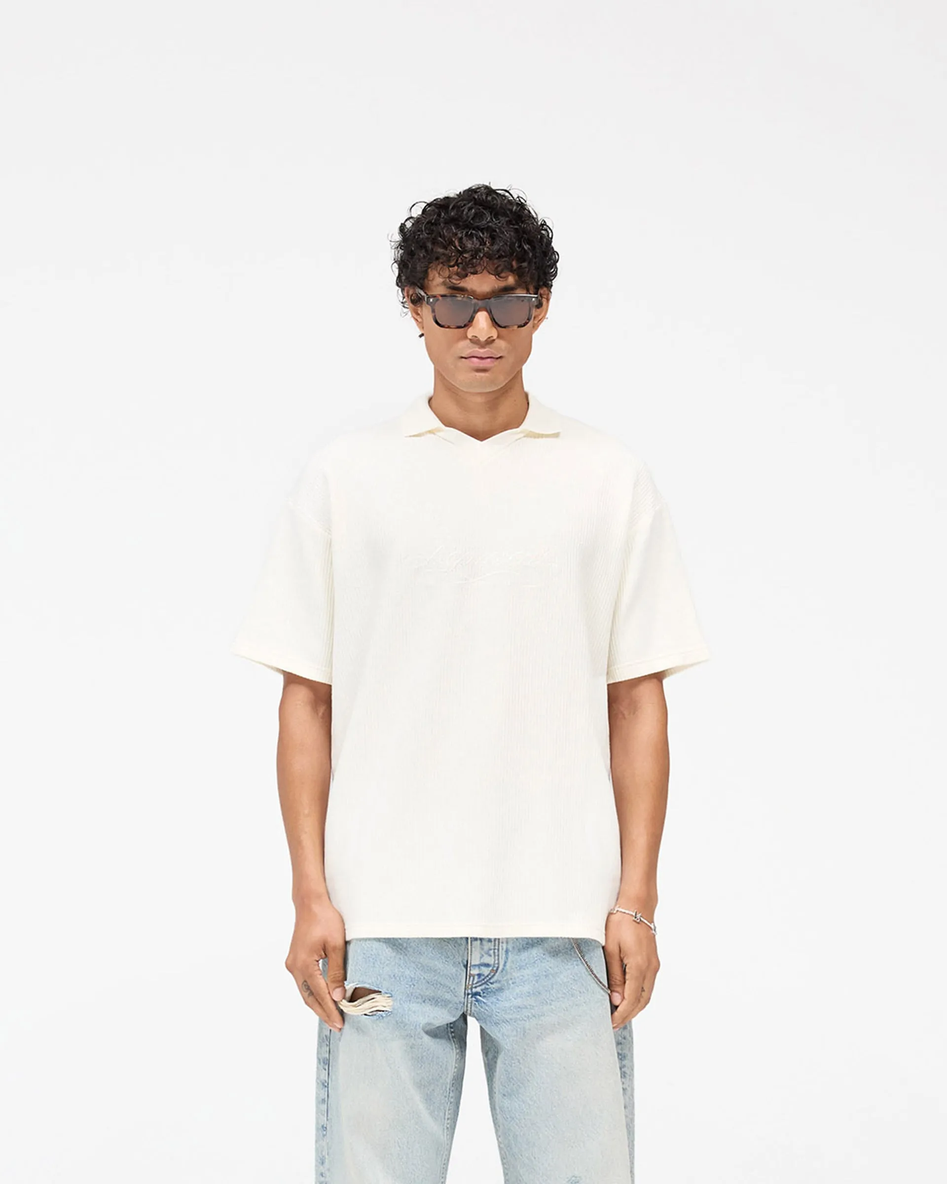 Basic Comfort Ribbed Polo - Aged White