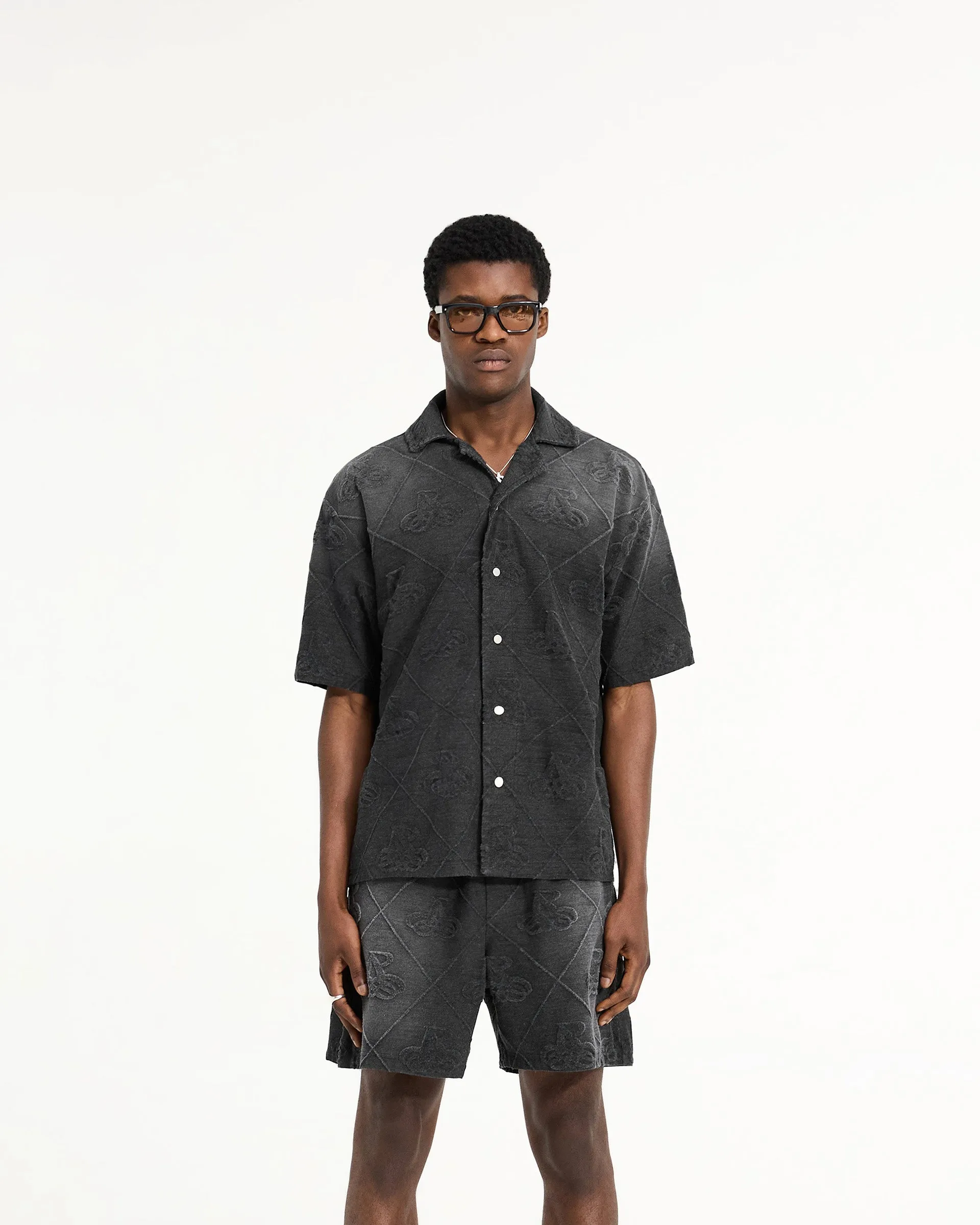 Towelling Shirt - Jet Black Button front