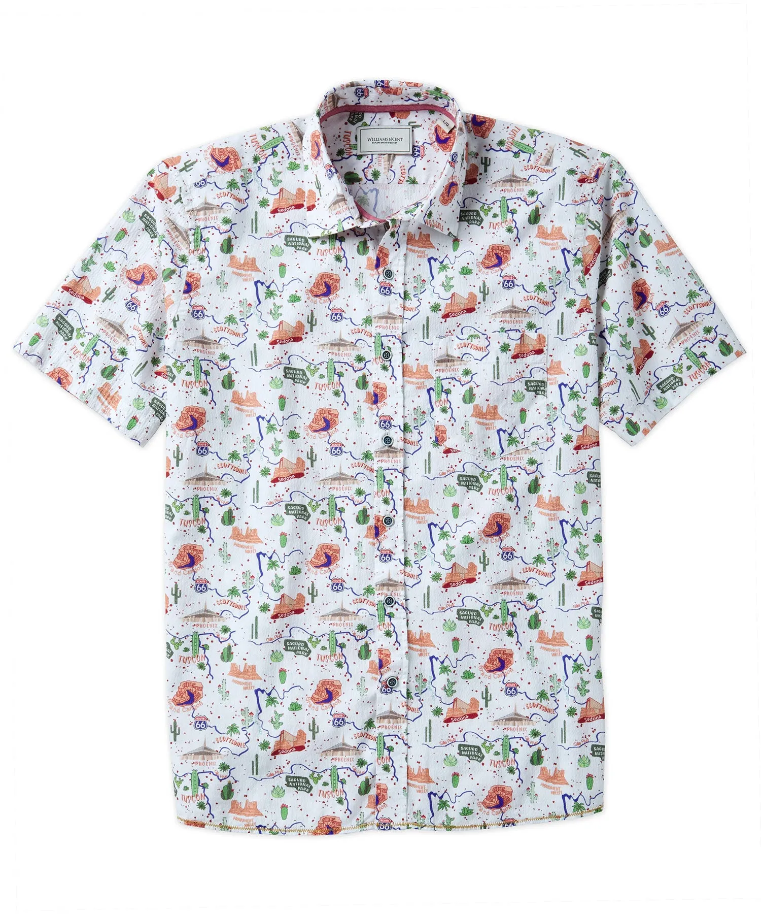 Route 66 Print Seersucker Sport Shirt Outdoor Adventure