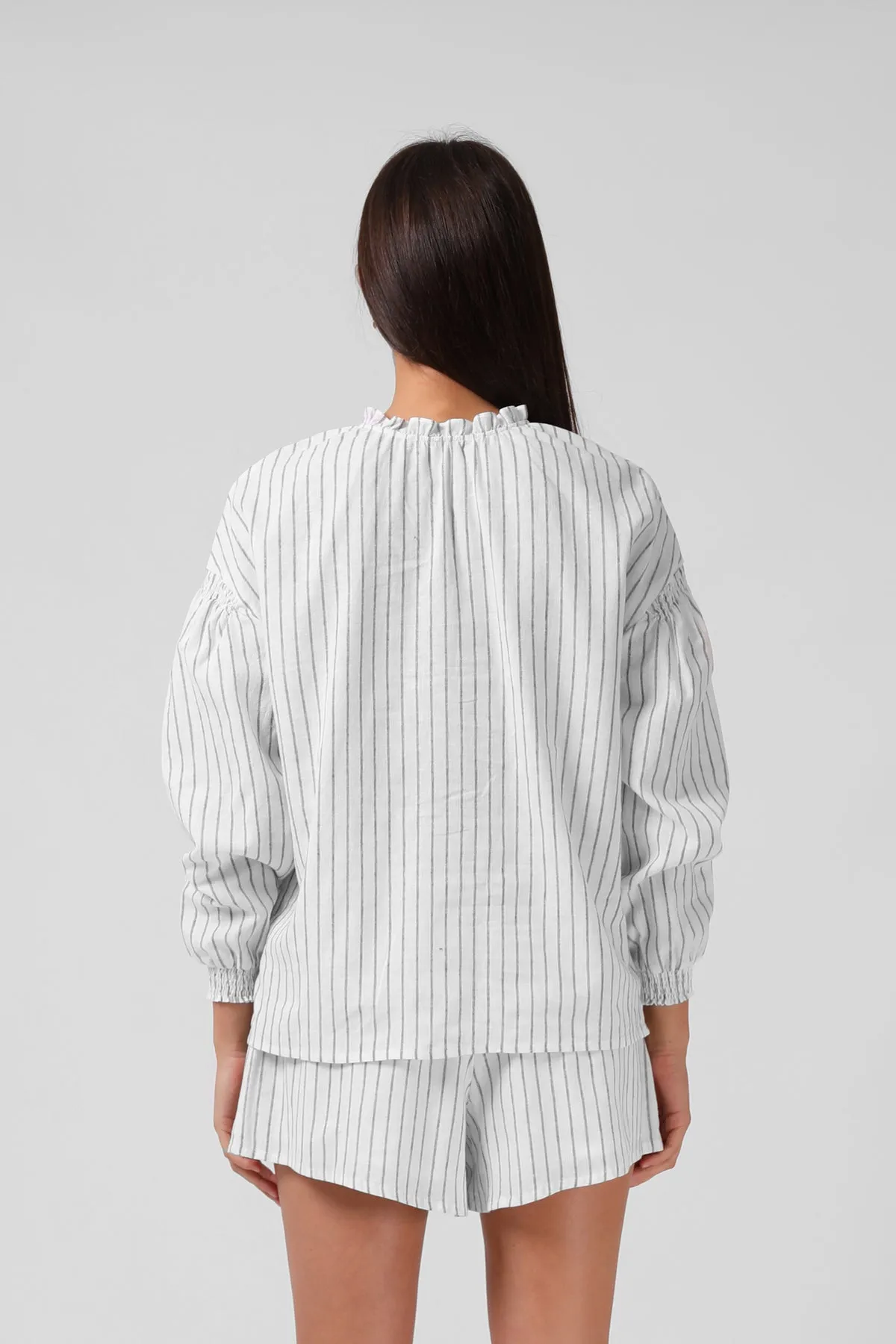 RPM Olive Blouse White Stripe Minimalist Silhouette Cut