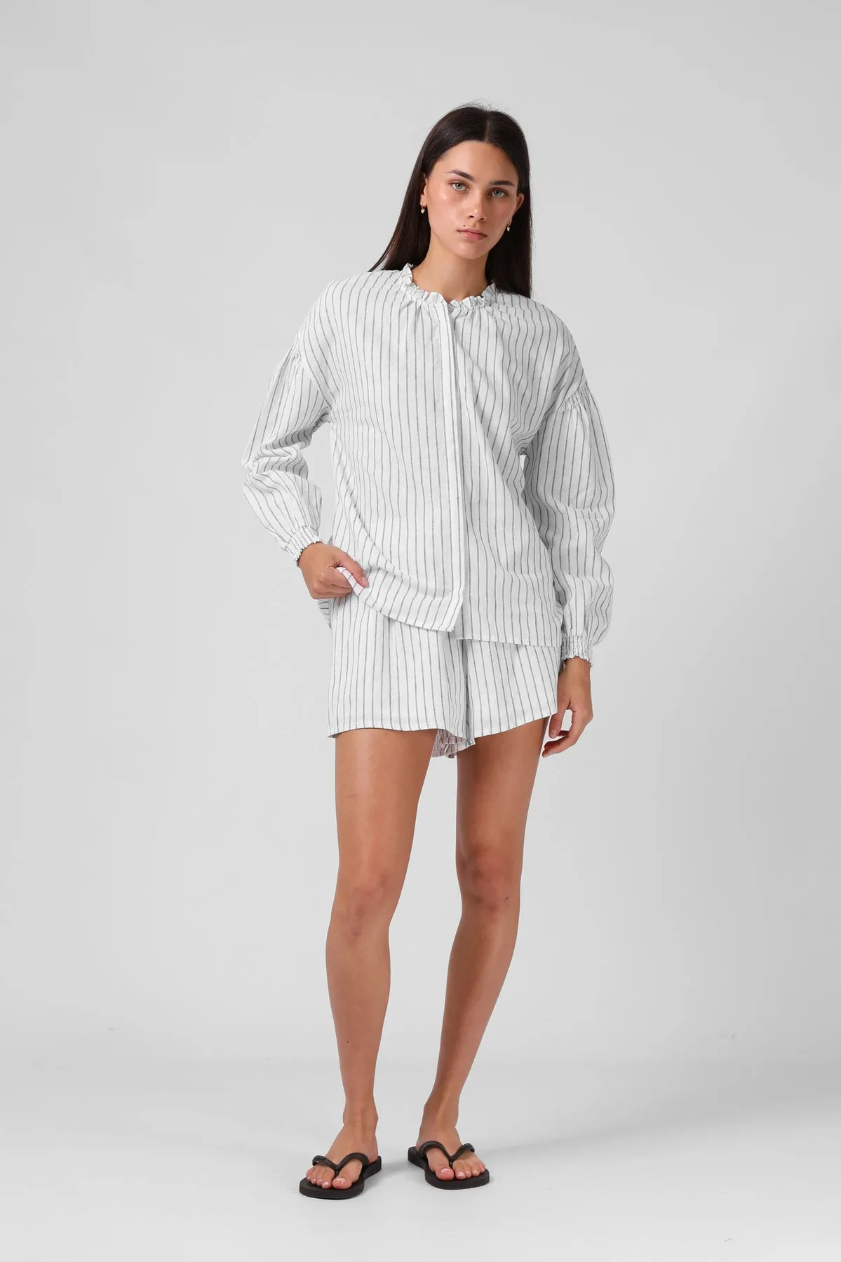 EcoCertified RPM Olive Blouse White Stripe