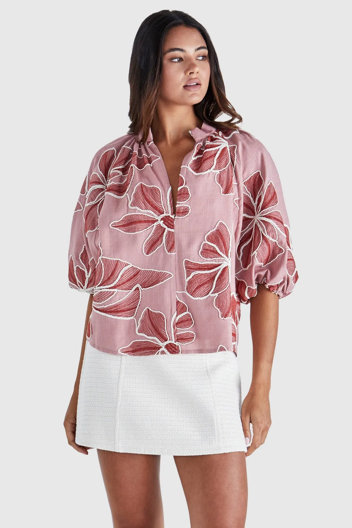 Street Style VNeckline Sass Finley Top Pink Red