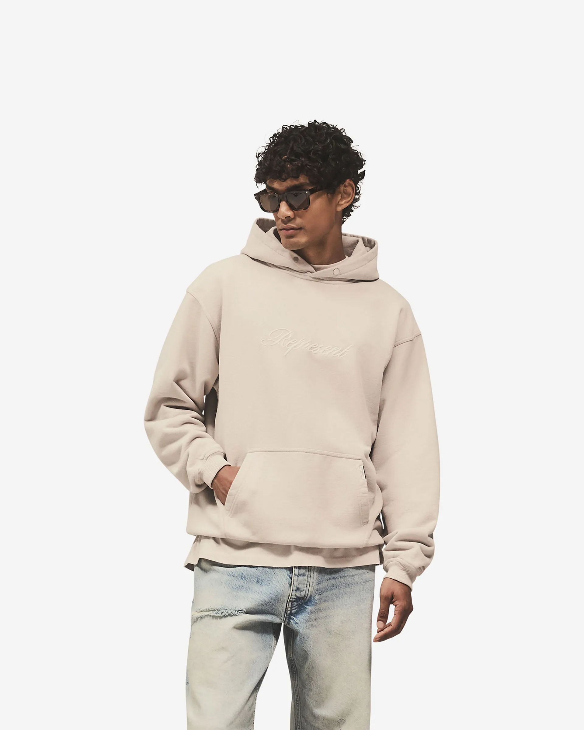 Script Logo Hoodie - Concrete Convenient Classic Sporty