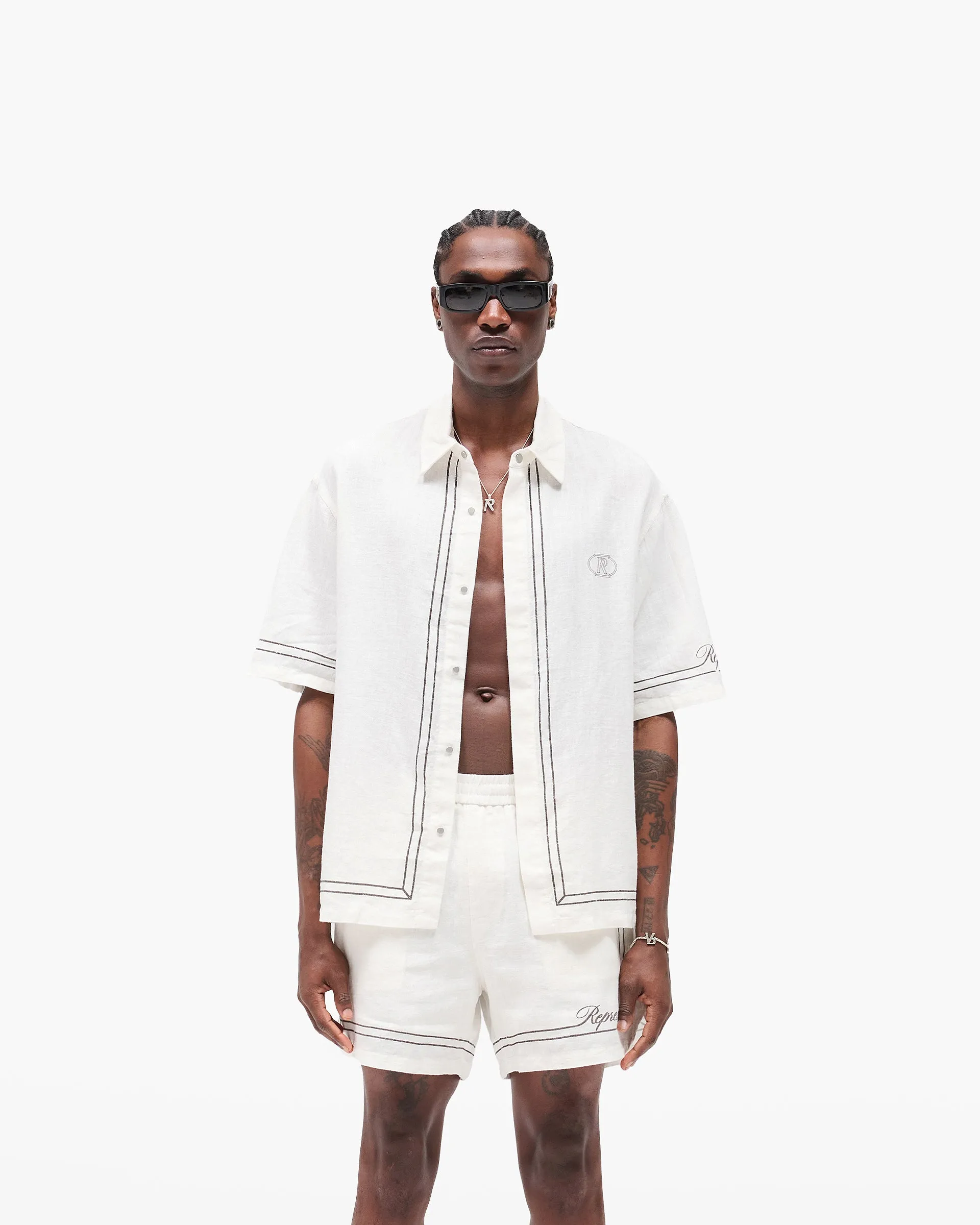 Border Shirt - Whisper White Layered Collar