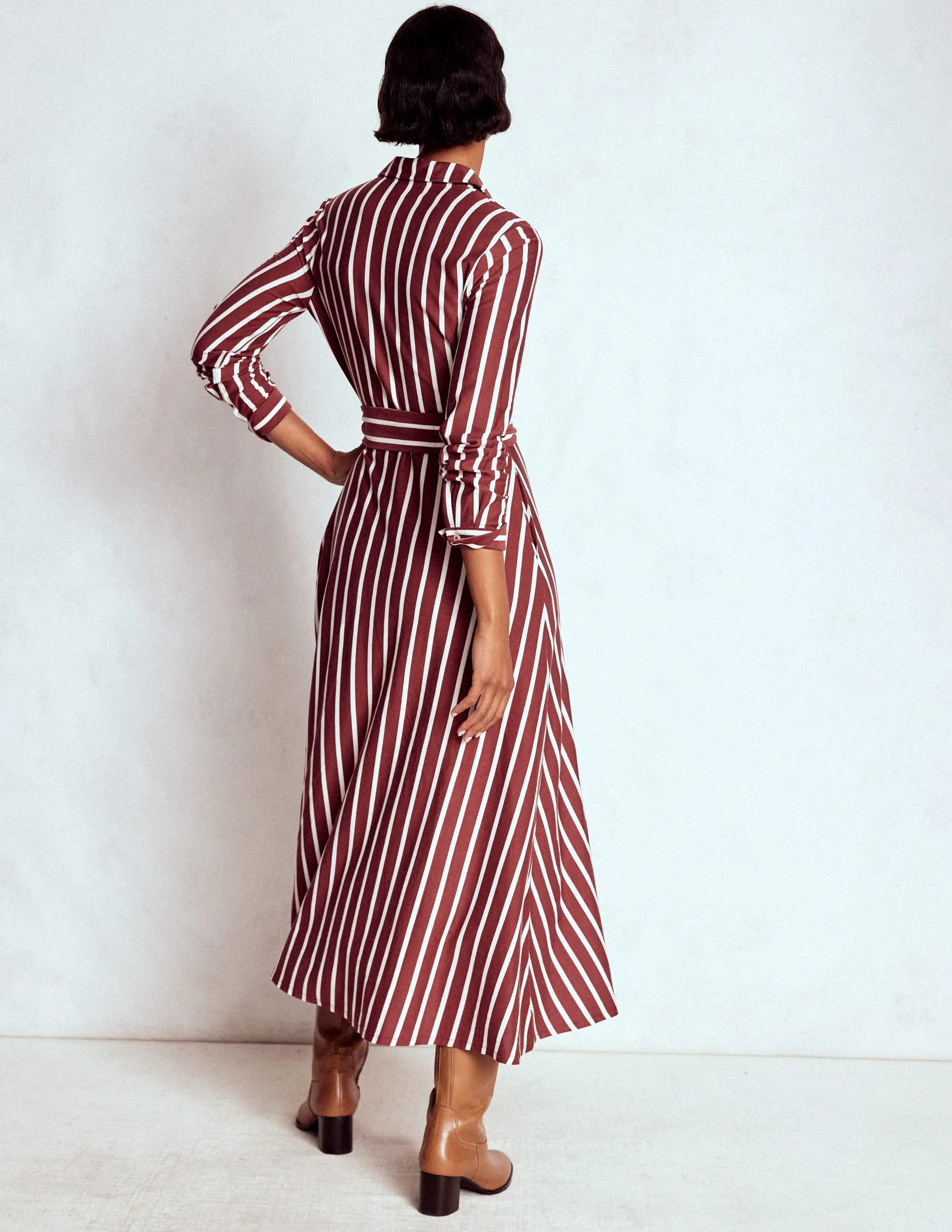Cool Structure Marcia Jersey Shirt Dress-Chestnut and Ivory Stripe