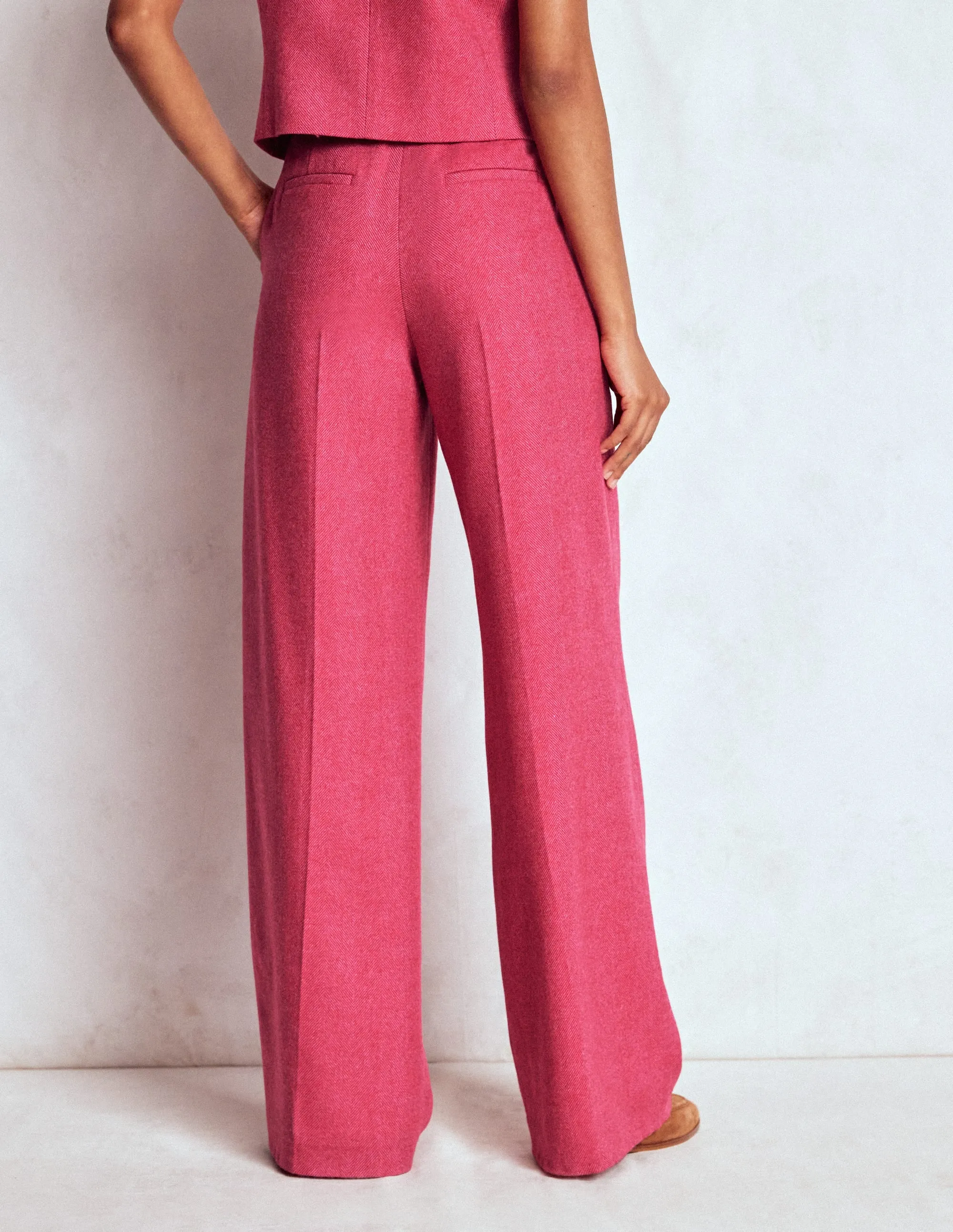 Stretchable Comfort Sporty Fit Belgravia Wool Trousers-Red and Pink Wide Herringbone