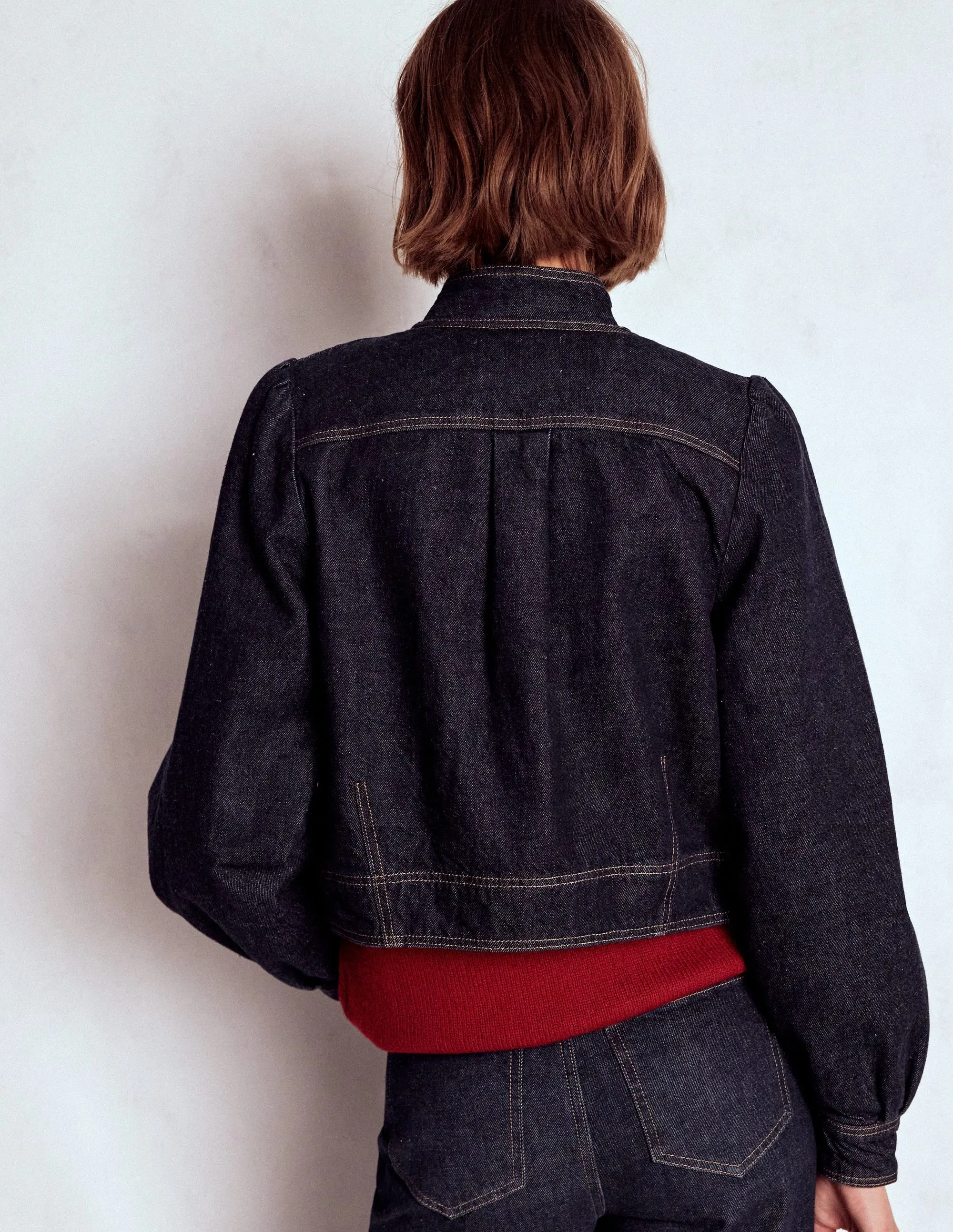 Foldable Collar Luxury Appeal Topstitch Denim Jacket-Indigo