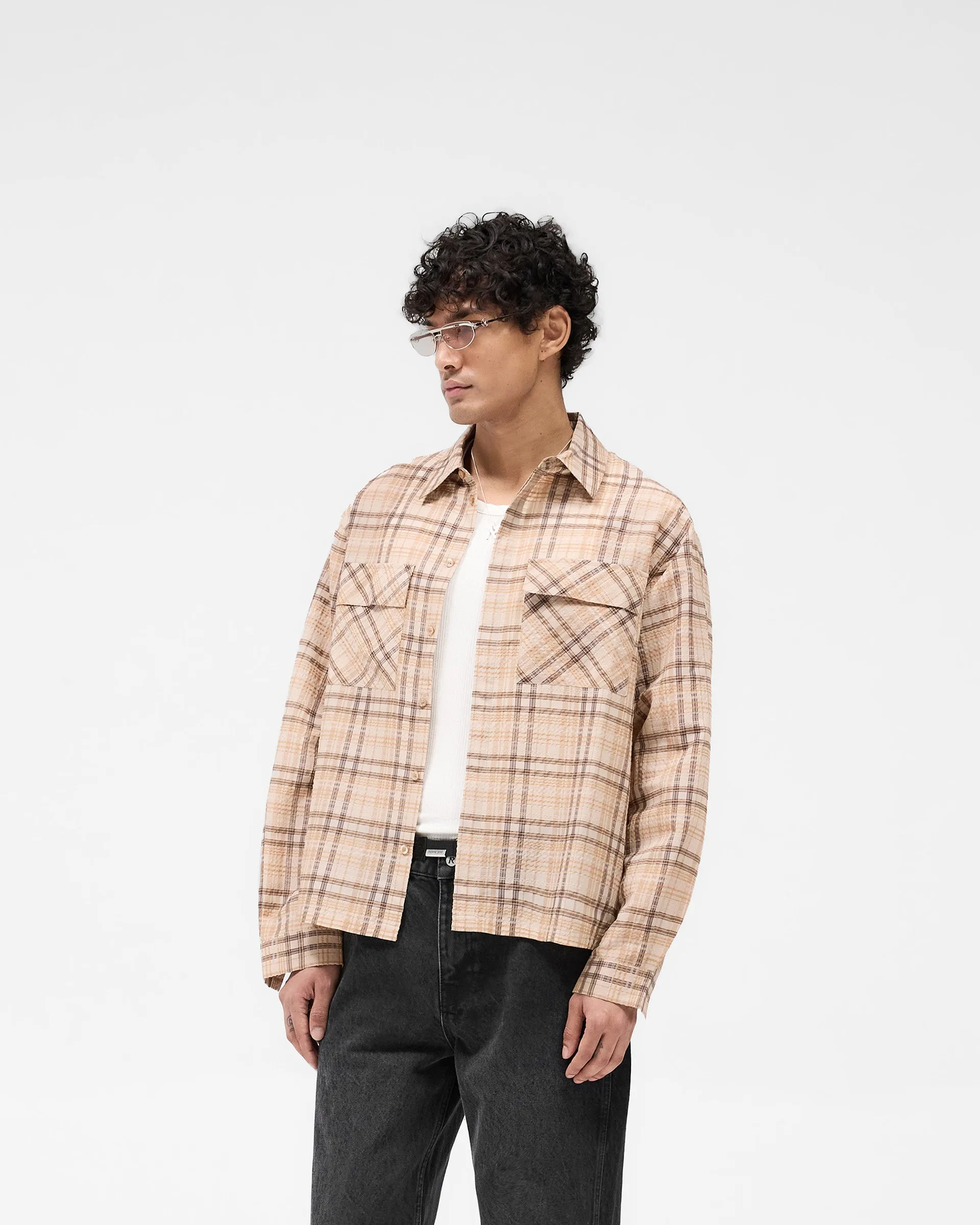 Sheer Flannel Shirt - Brown Check Camouflage Style
