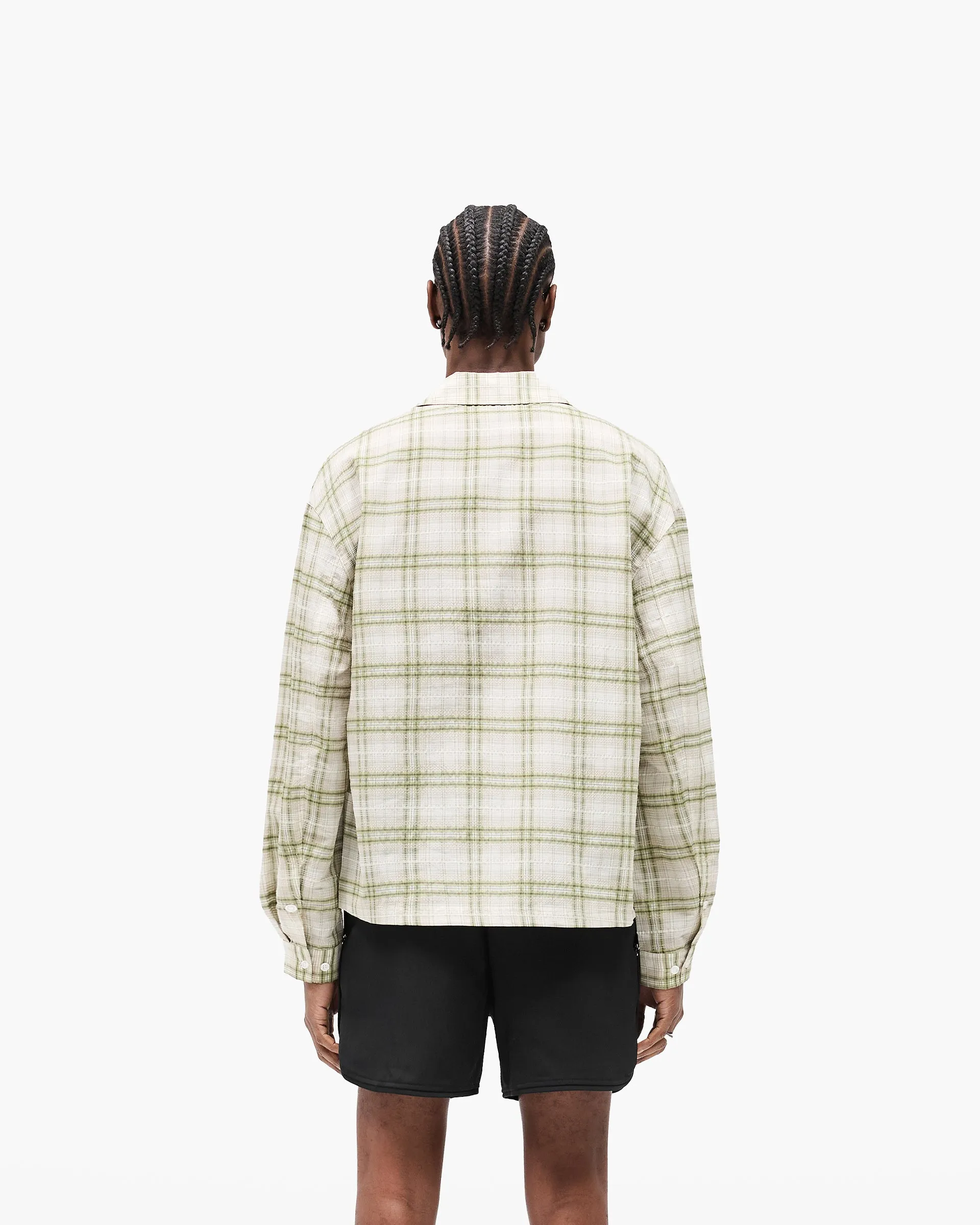 Sheer Long Sleeve Flannel Shirt - Green Smooth Zipper Design