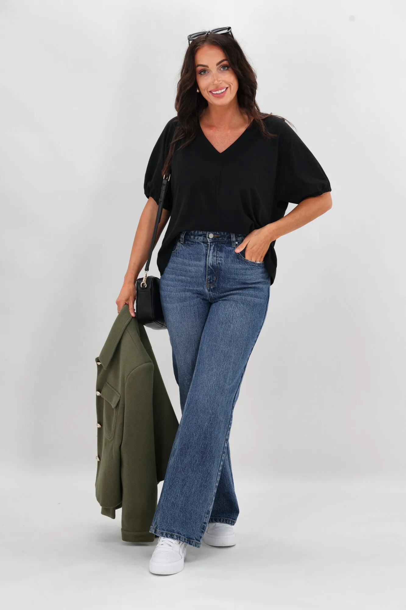 Shine On Essentials Cap Sleeve Top Black Elasticated Trim