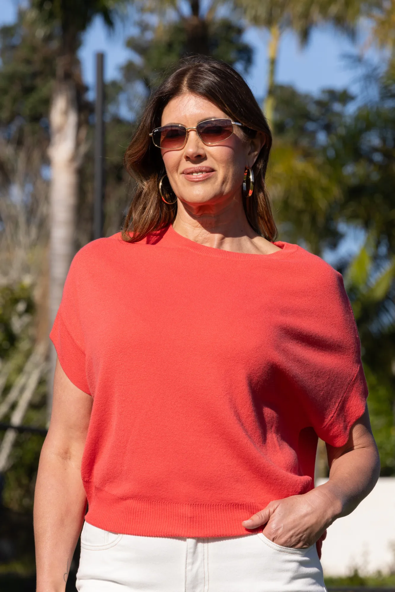 LightweightConstruction FasteningHood Shine On Label Blaise Slouchy Knit Coral