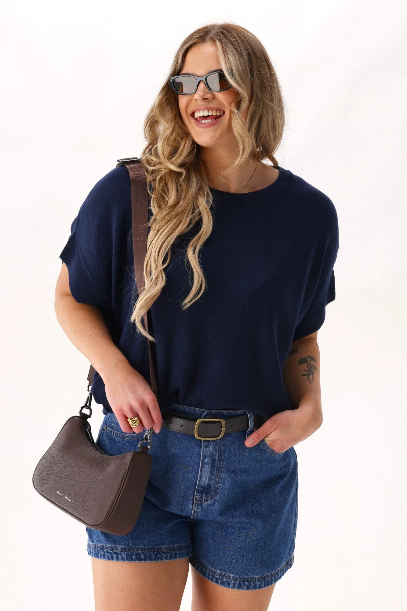 Breathable Underarm Gussets Non Iron Fabric Shine On Label Blaise Slouchy Knit Midnight