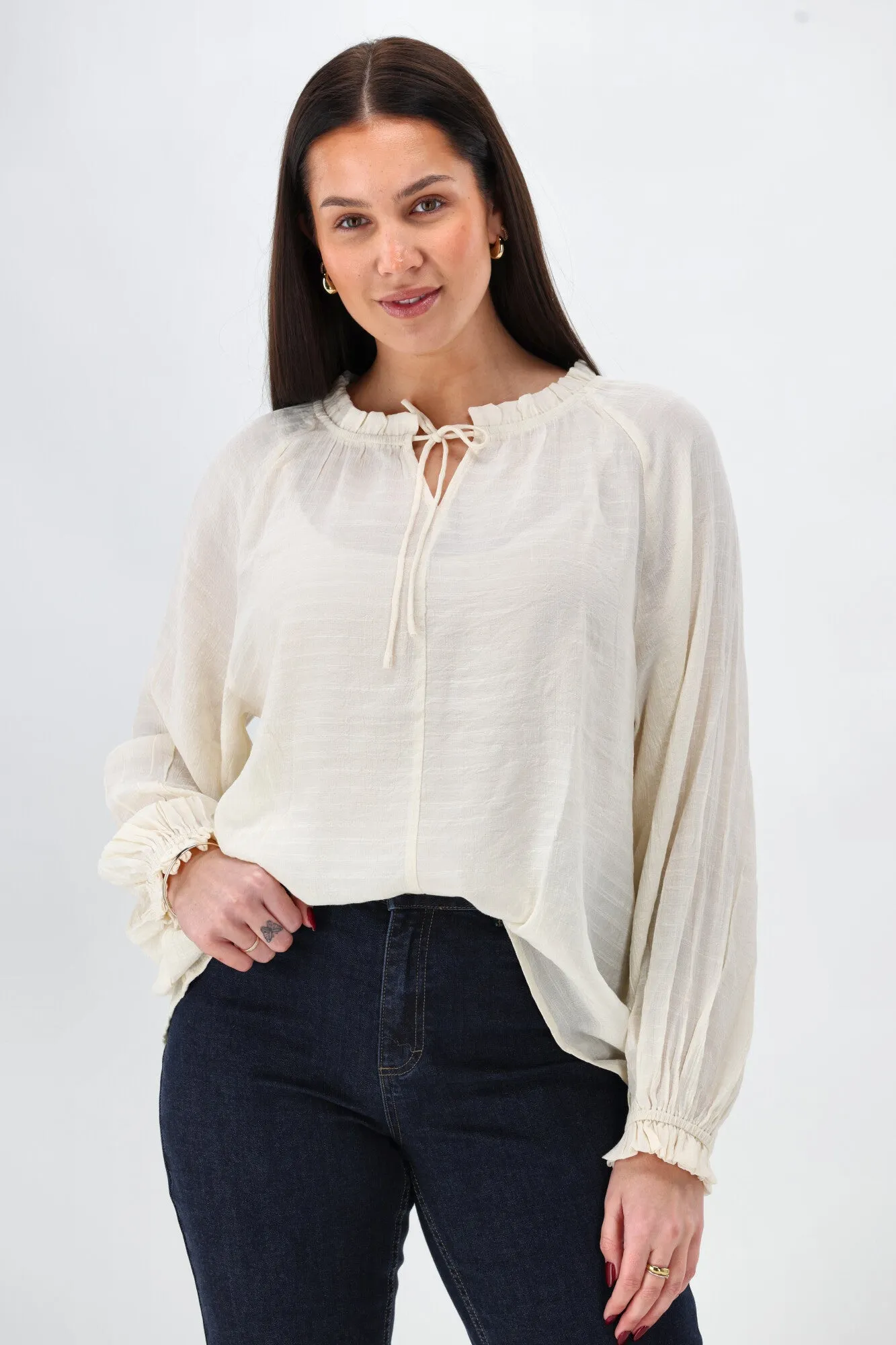 Shine On Label Harvest Poet Blouse Vintage White WrinkleFree Structure SheerLayering