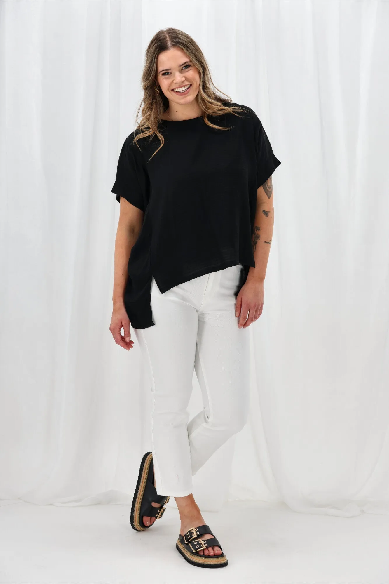 Shine On Label Kensington Top Black Durable Reinforced Hem