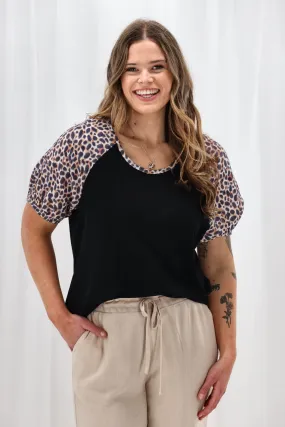 Shine On Label Sariah Animal Print Sleeve Top Black VNeckReinforcement