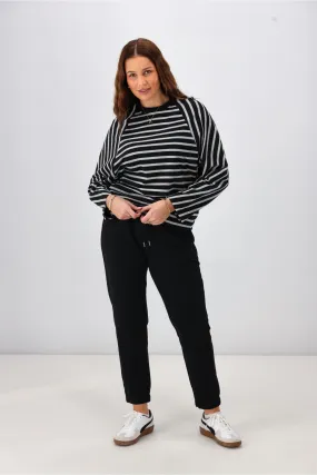 Shine On Label Tyra Stripe Raglan Top Black Grey StretchComfort