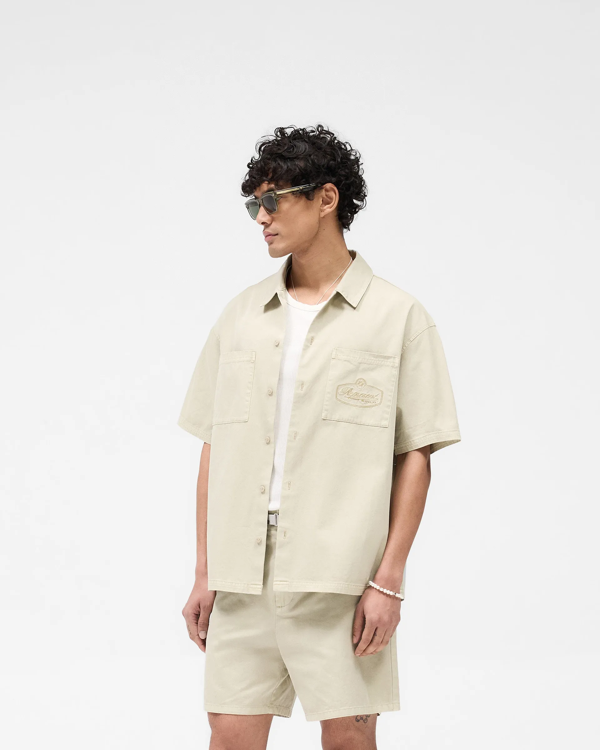 Waffle Weave Perfect Layer Short Sleeve Cotton Overshirt - Beige