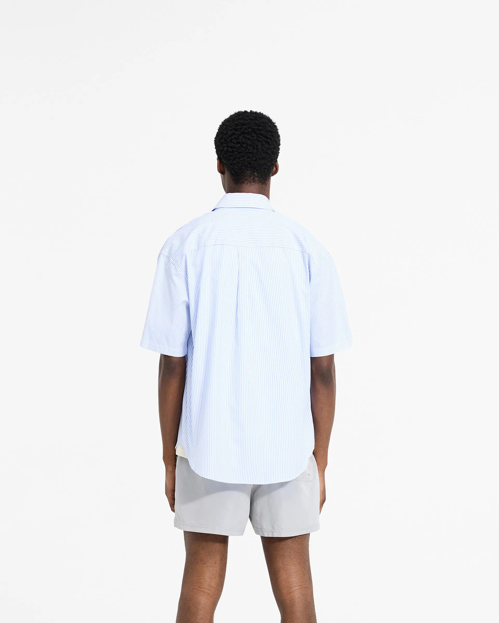 Short Sleeve Pinstripe Shirt - Baby Blue Casual Friday