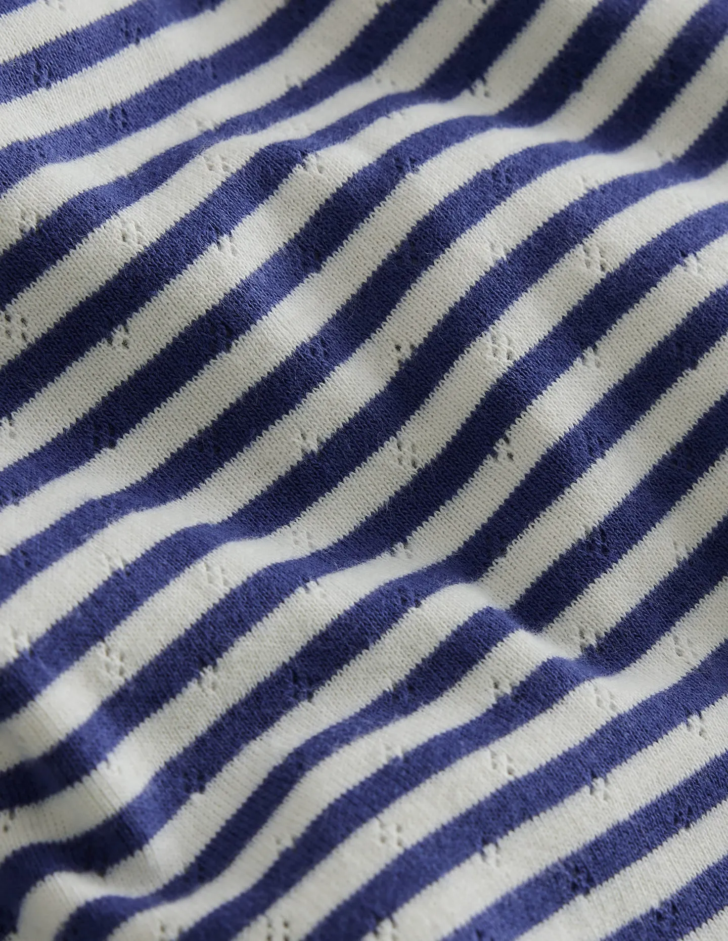 retro look Short Sleeve Pointelle Top-Soft Ivory/Starboard Blue