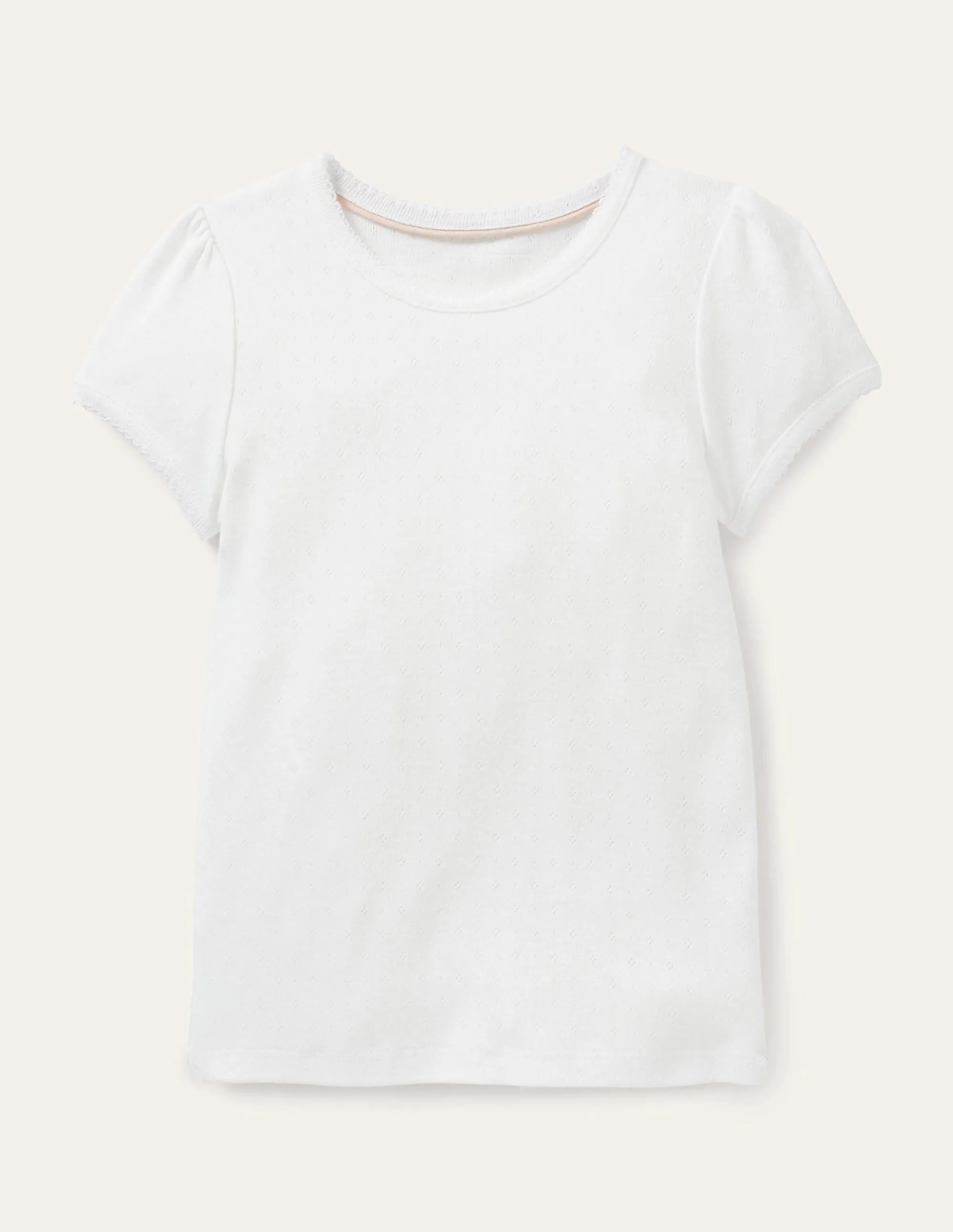 Recycled Fiber Blend Tencel Lyocell Fiber Short Sleeve Pointelle Top-White