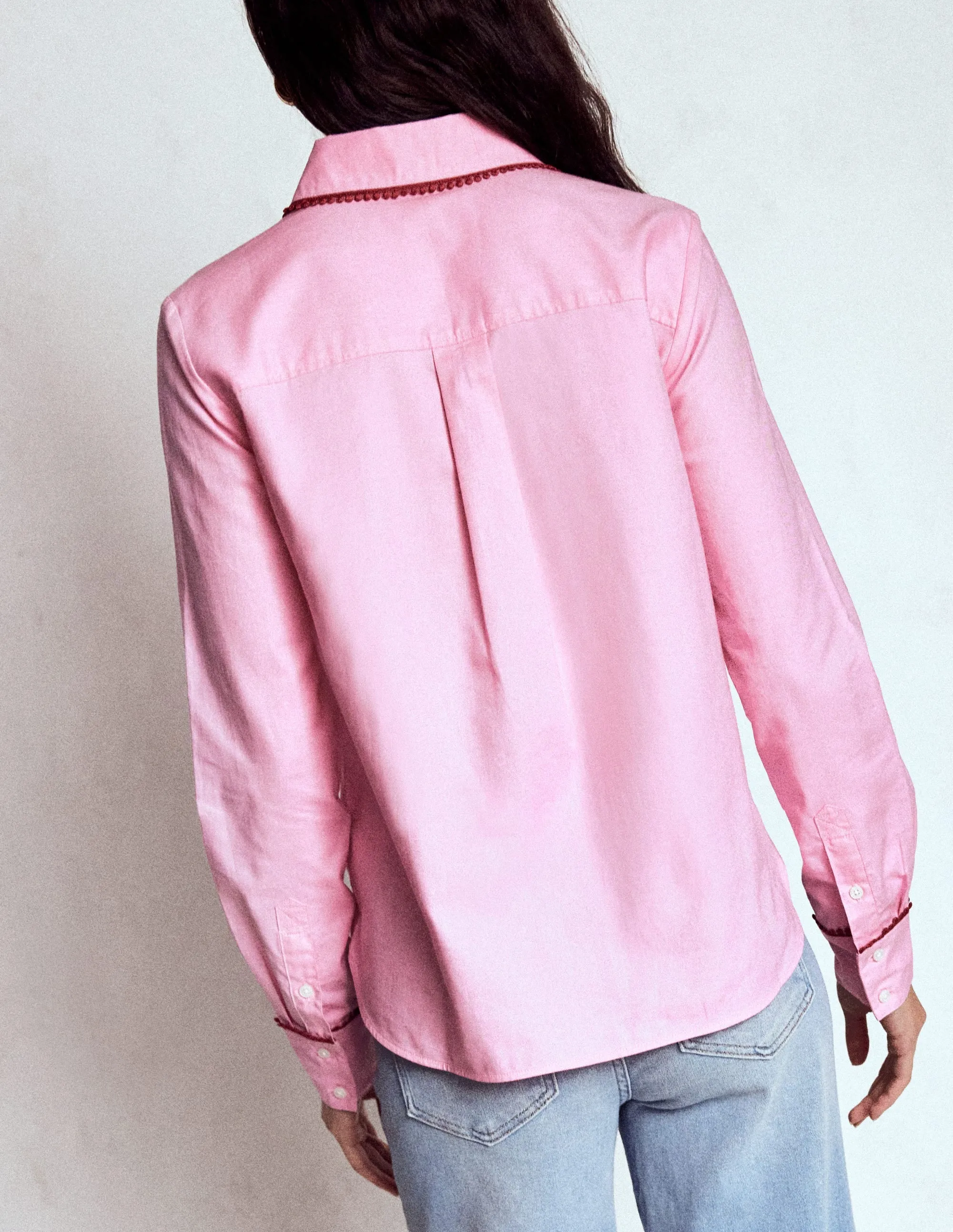 Non Iron Fabric youth trend Sienna Interest Cotton Shirt-Pink, Pom Trim