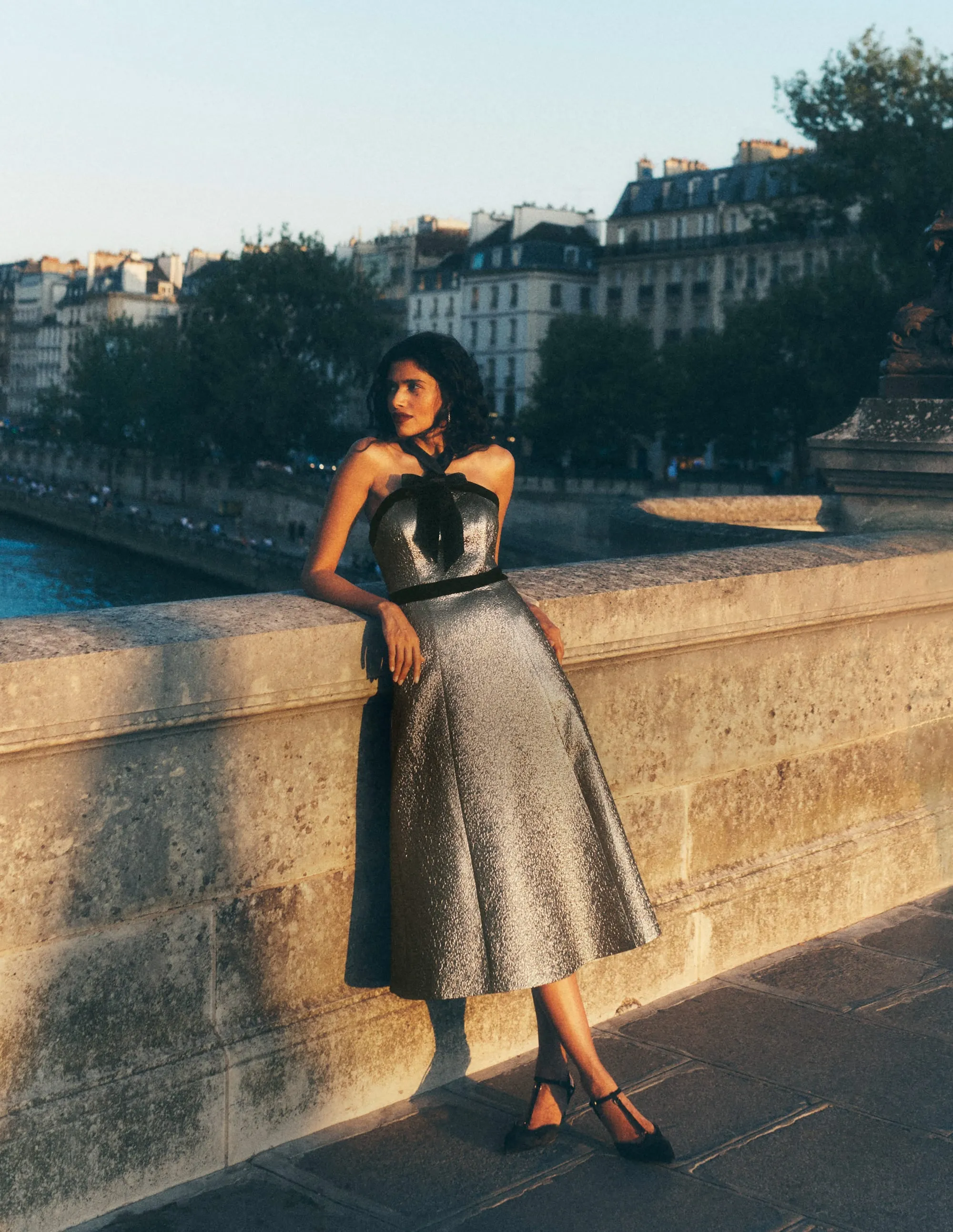 Halter Fit & Flare Gold Dress-Gold Layered Volume Soft Harmony