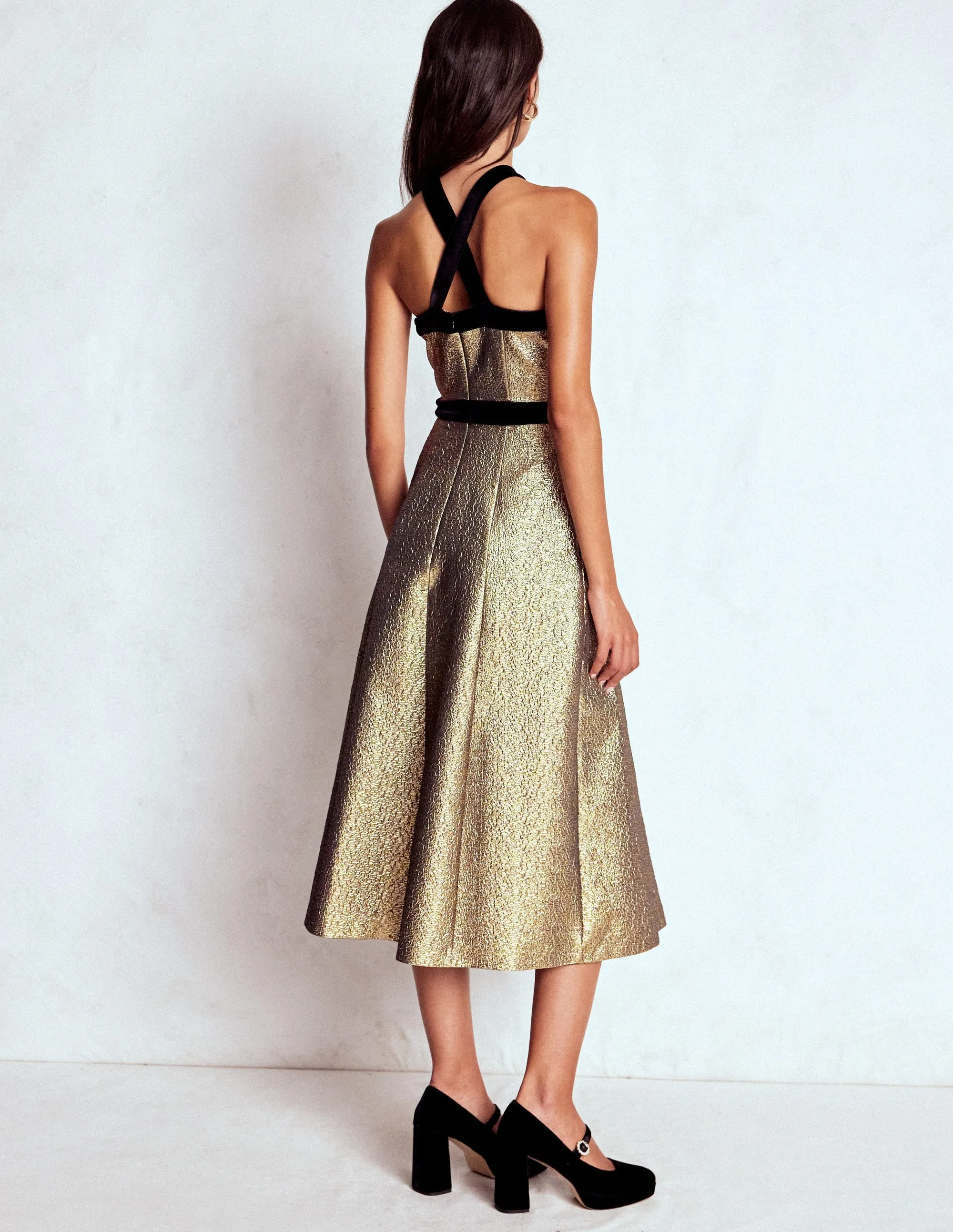 Knit Cool Halter Fit & Flare Gold Dress-Gold