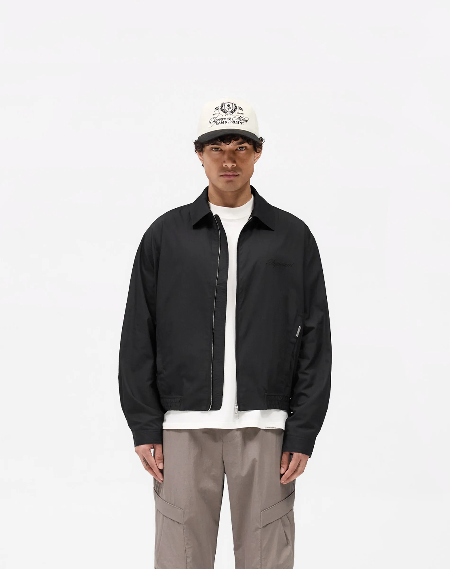 Sweat-Absorbing Striped Design Shirt Bomber - Black