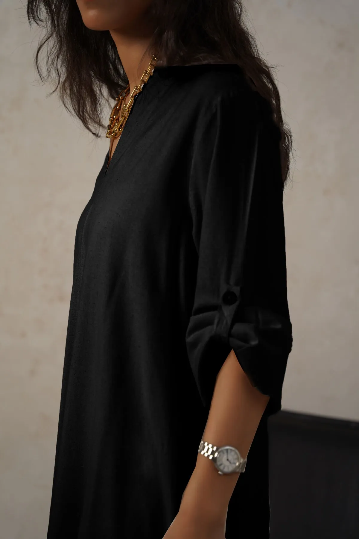 Zip Front Hidden Placket LINEN MIDI TUNIC