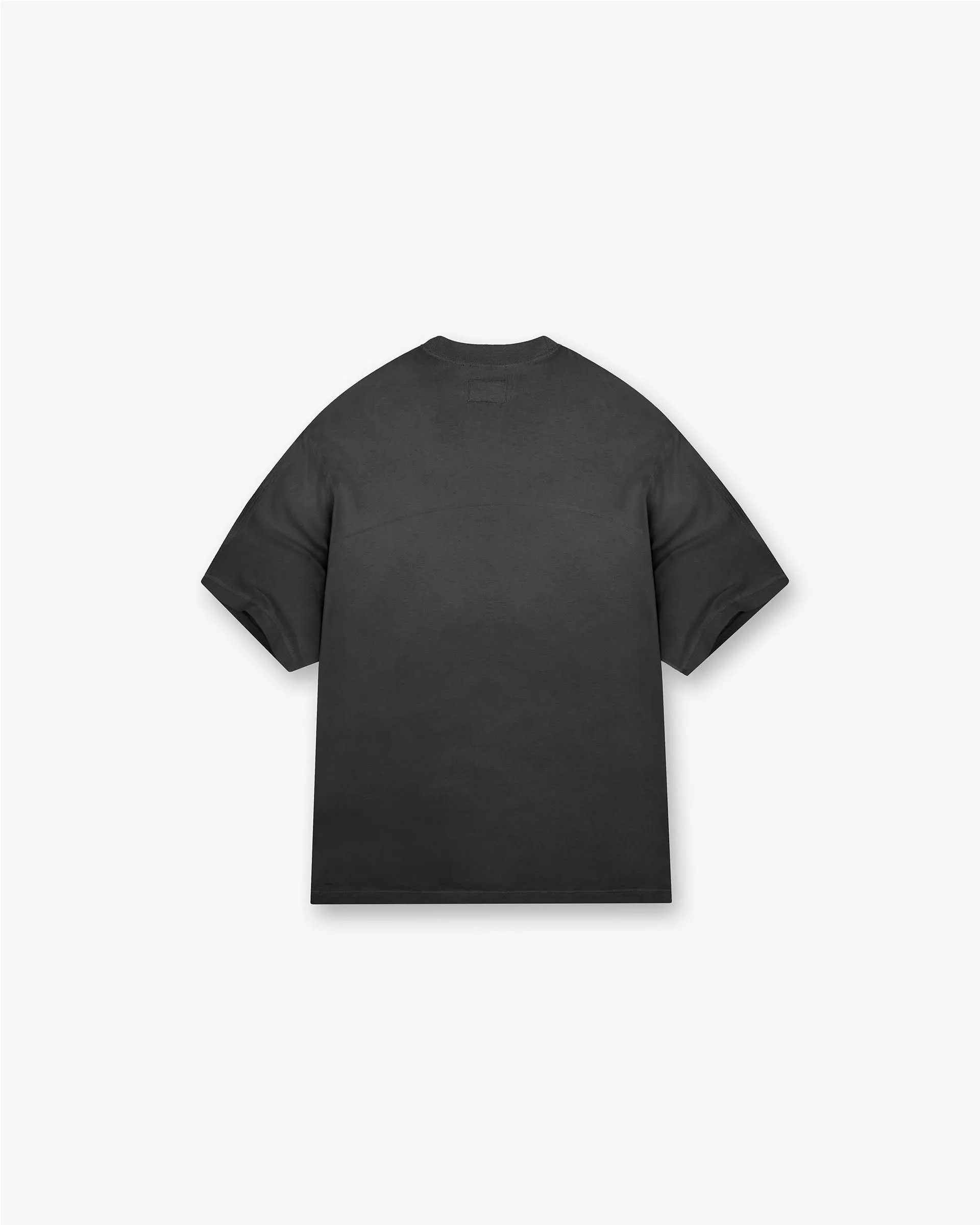 Stepped Hem T-Shirt - Stained Black Ribbed Collar Trim Cozy Comfort Design
