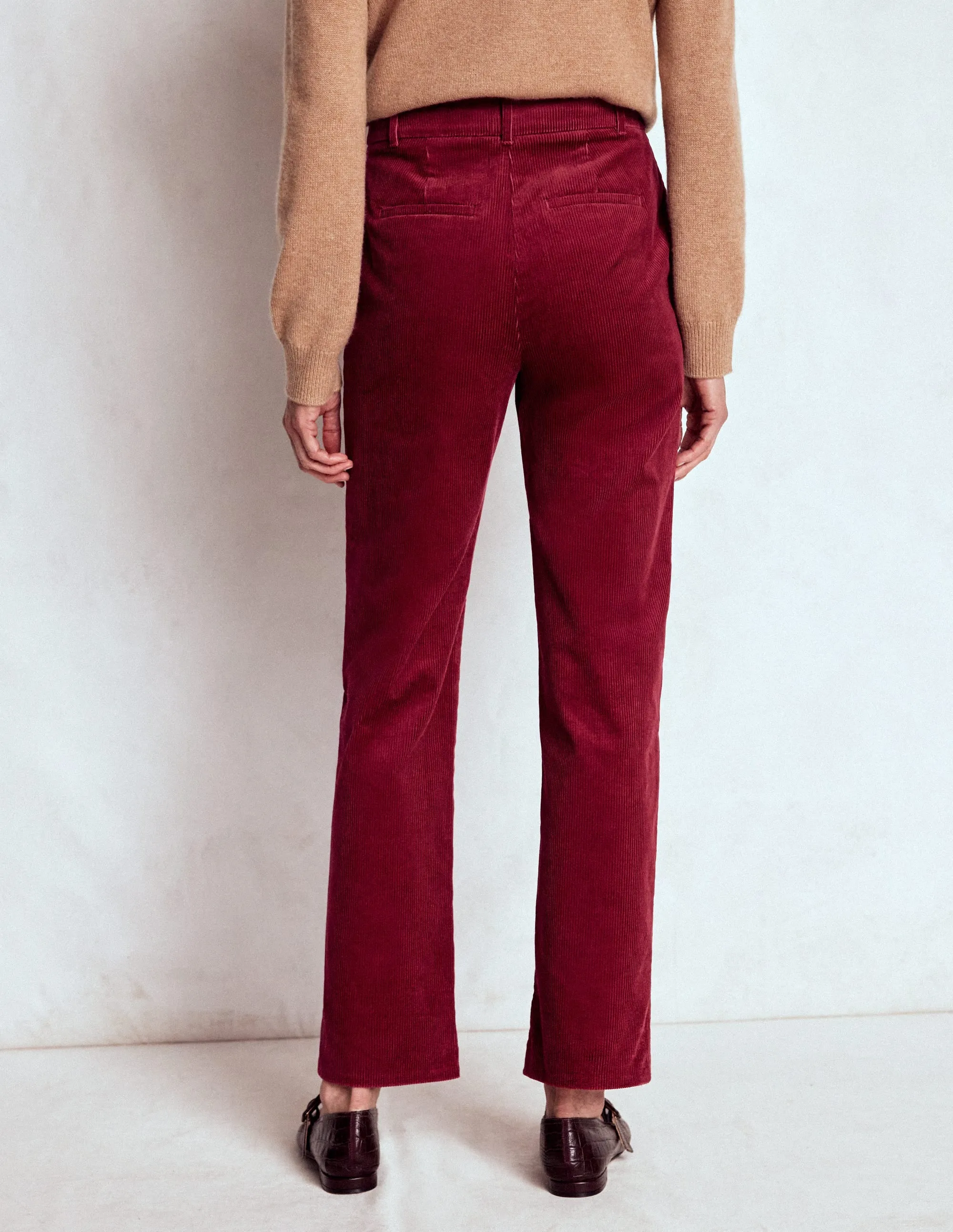 Canonbury Cord Trousers-Burgundy Red Low Profile Design