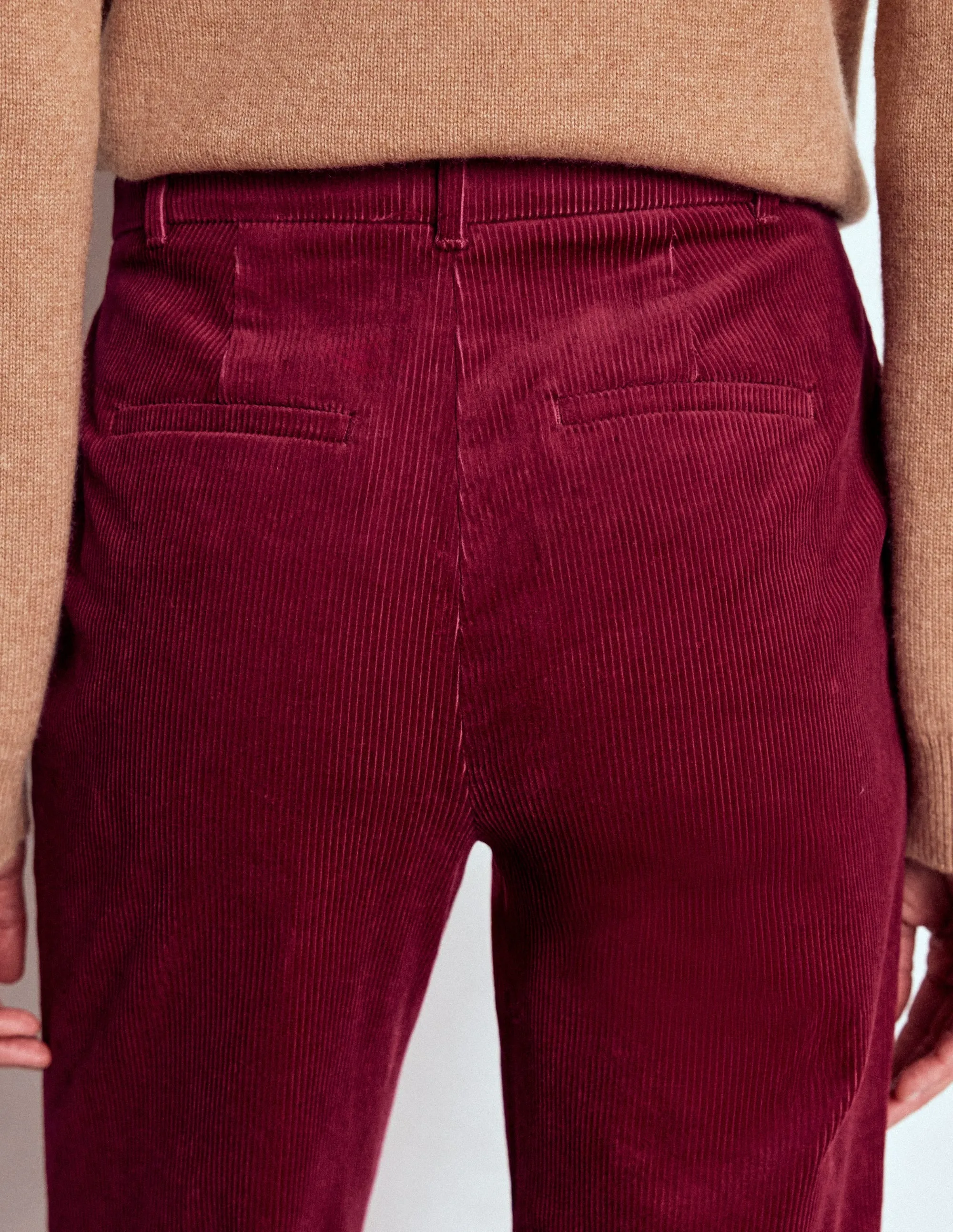 Contoured Panel Design Dark wash Canonbury Cord Trousers-Burgundy Red