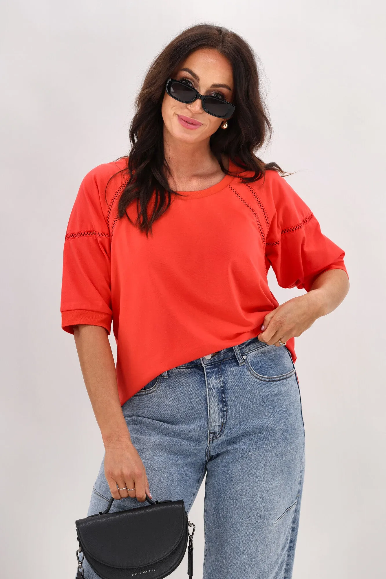 YarnDyedQuality Shine On Label Bronwen Ladder Lace Top Coral