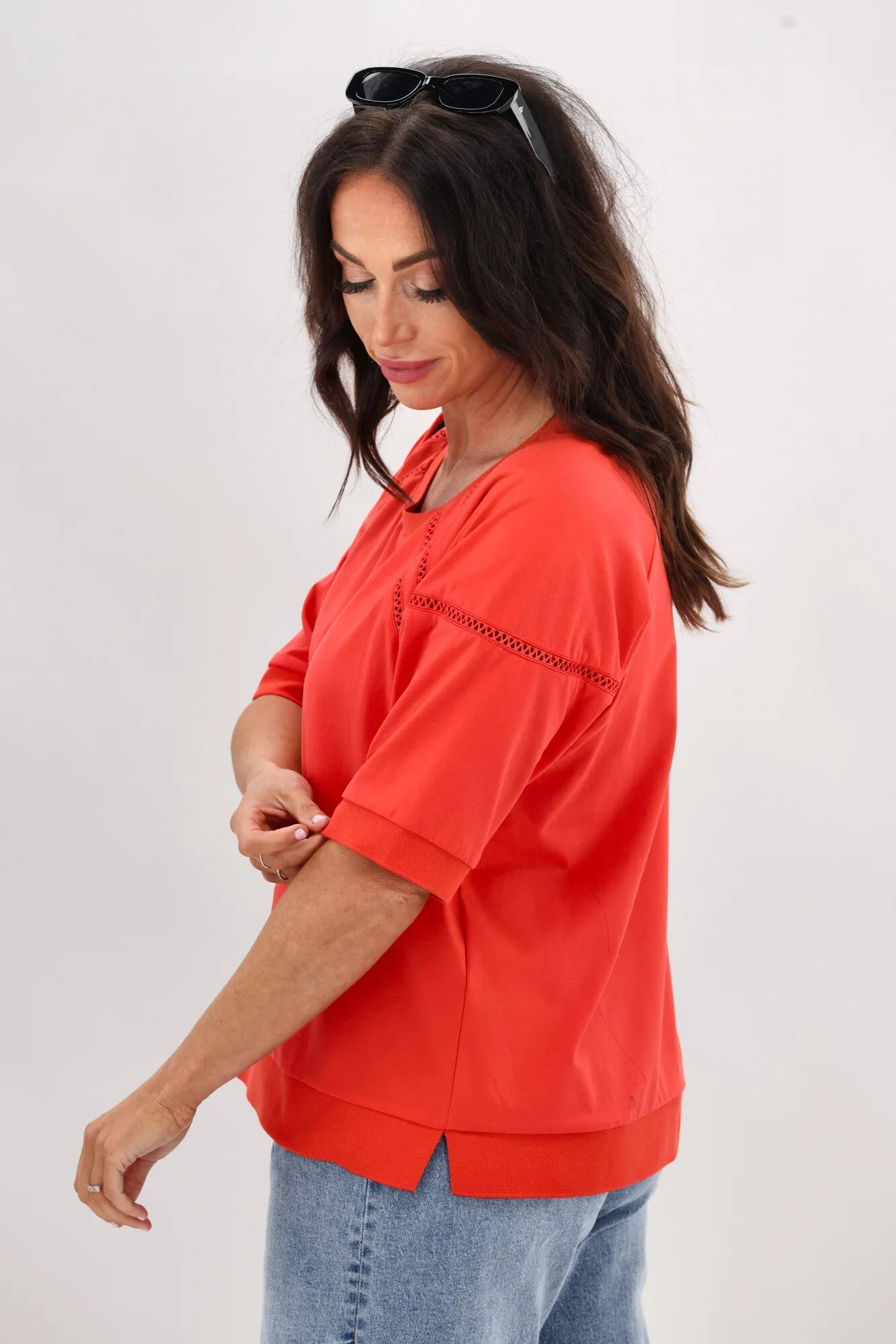 Shine On Label Bronwen Ladder Lace Top Coral FlexibleElasticatedEdging Wrinkle Resistant Treatment