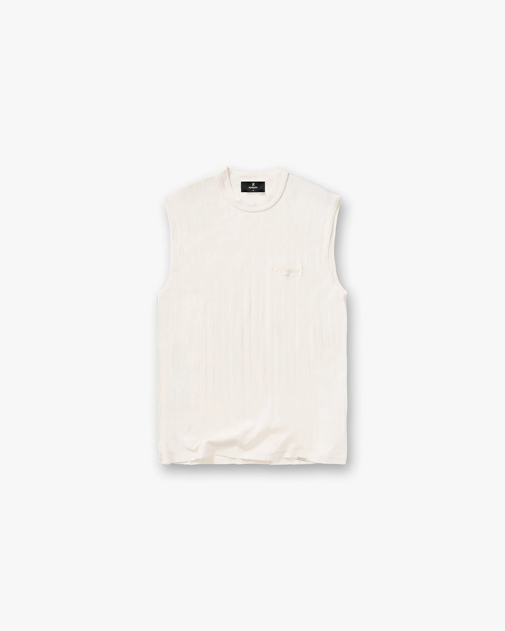 Temperature Control Fabric Slub Script Tank - Aged White