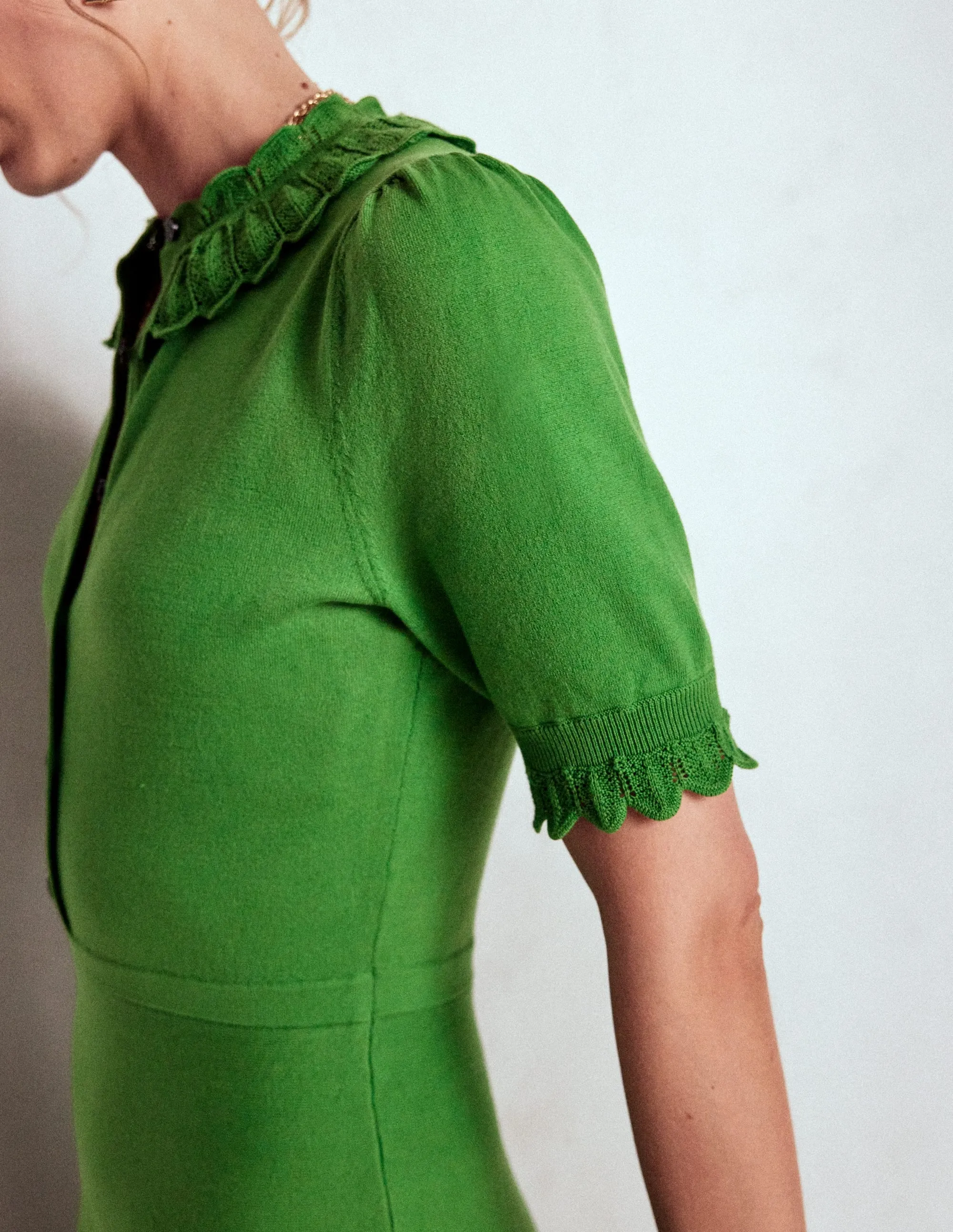 Versatile Wearable Melina Ruffle Knitted Dress-Paradise Green