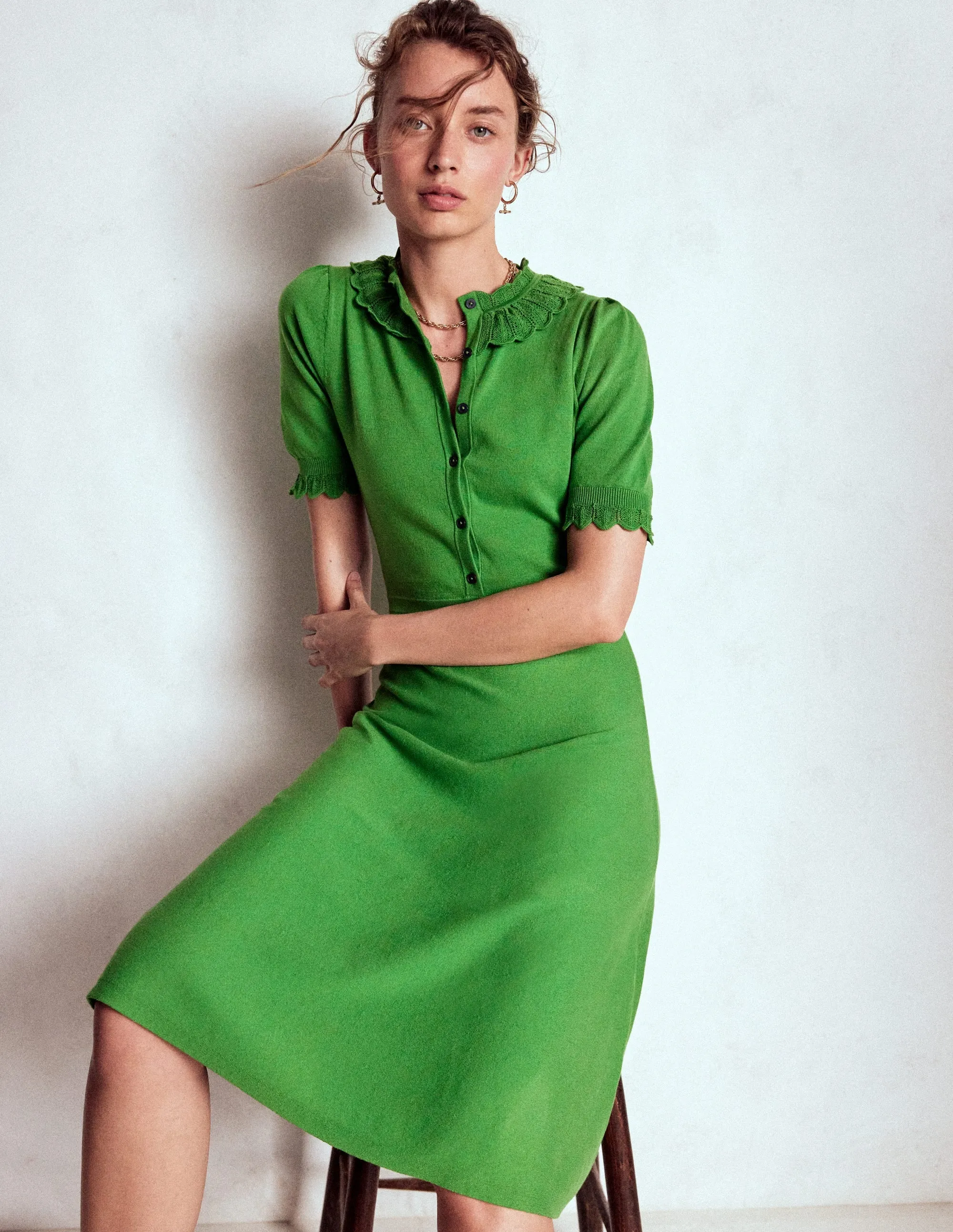 Melina Ruffle Knitted Dress-Paradise Green Sculpted Form City Essential