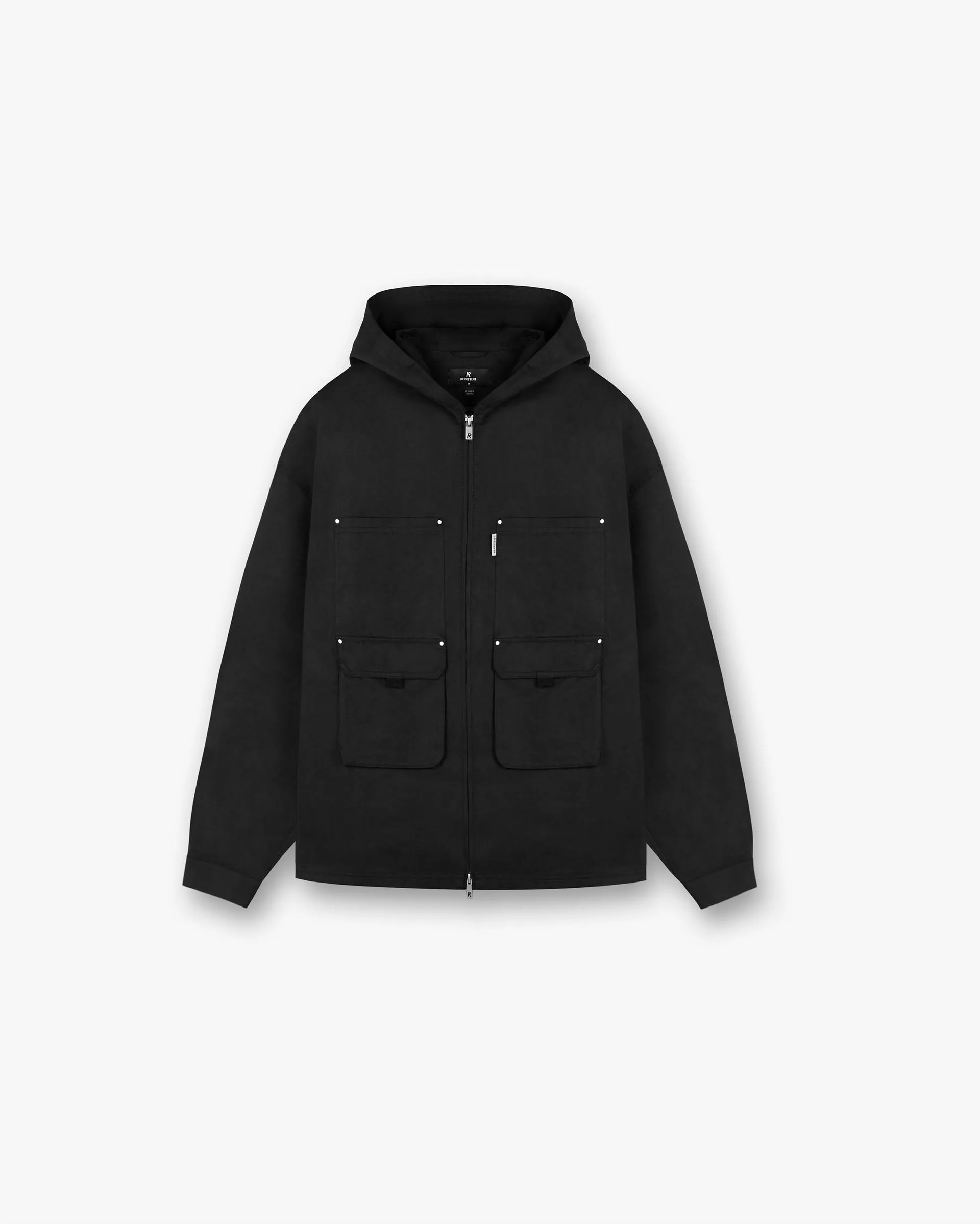Everyday Wear Ergonomic Sleeve Cut Utility Hooded Shirt - Jet Black