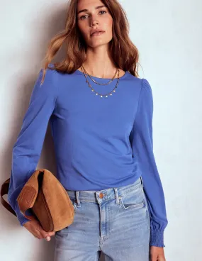 Smocked Cuff Supersoft Top-Denim Blue Anti Static Treatment LightweightDesign All Purpose