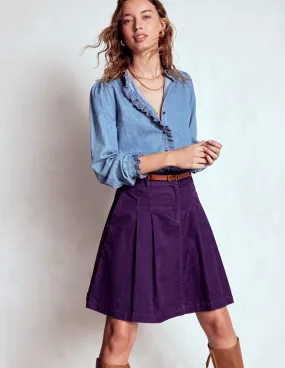 Modern Combo Retro Style Pleated Cord Skirt-Mystic Purple