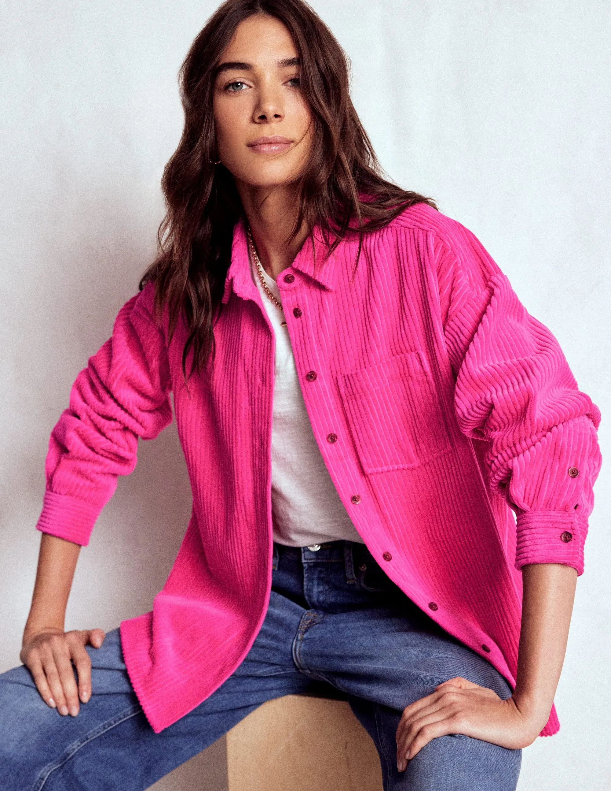 Cord Overshirt-Pink Peony Fashion Comfort Soft Collar Design
